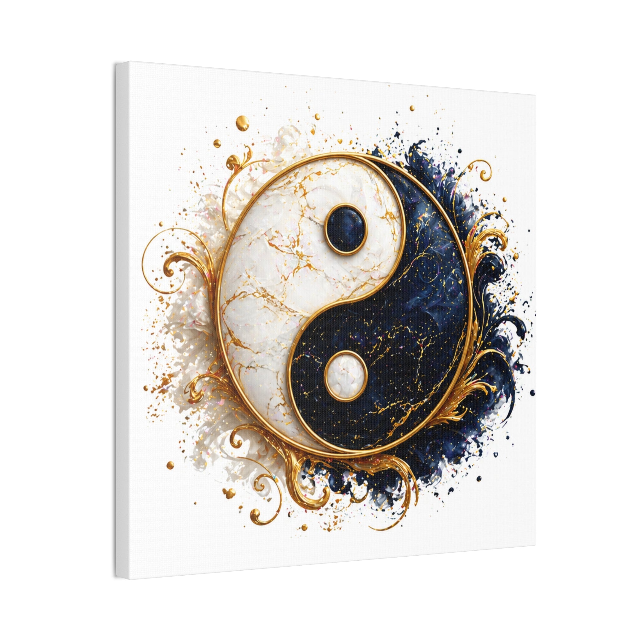 Yin Yang Marble Canvas Wall Art - Gold & Black Spiritual Decor