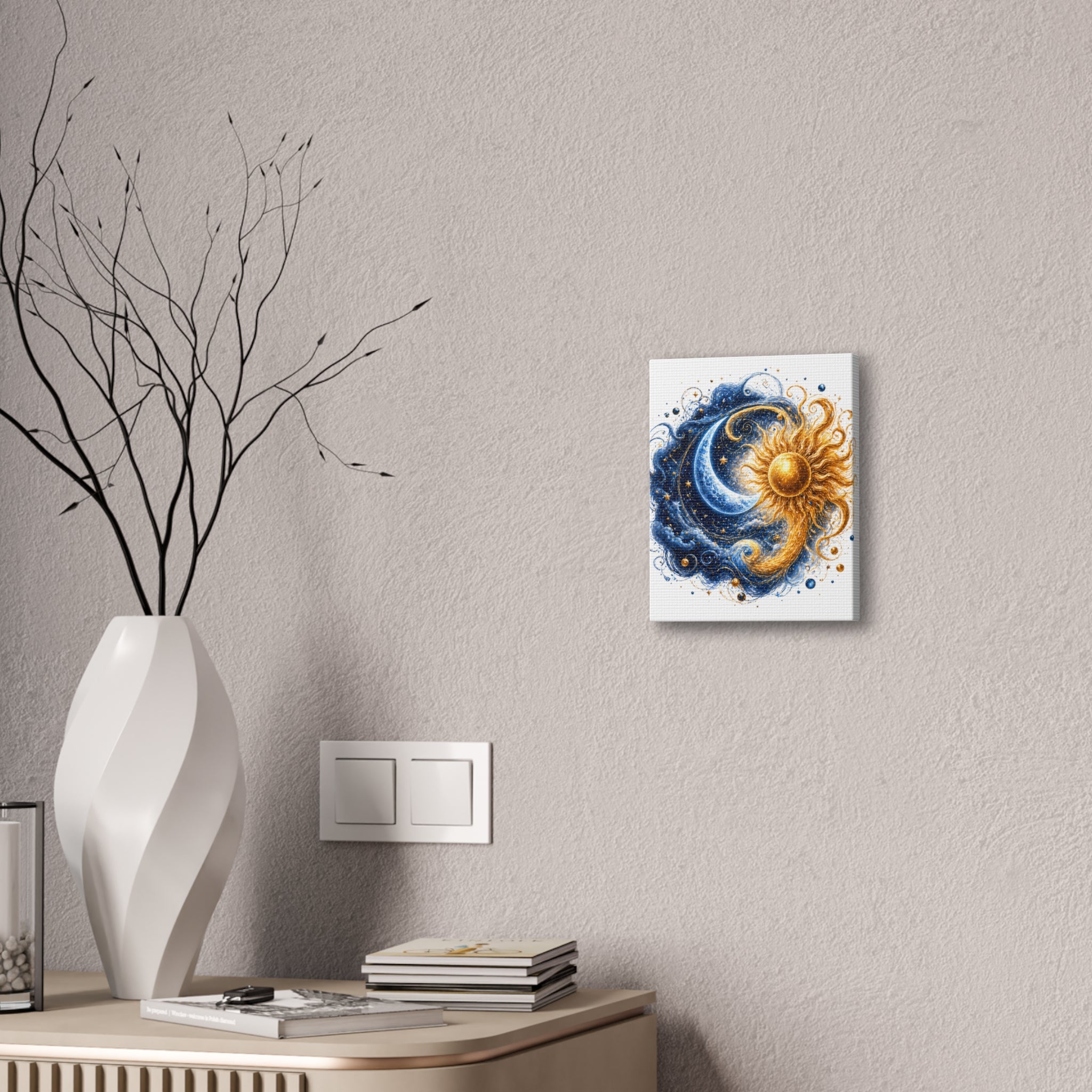 Sun and Moon Wall Art Canvas - Cosmic Celestial Painting