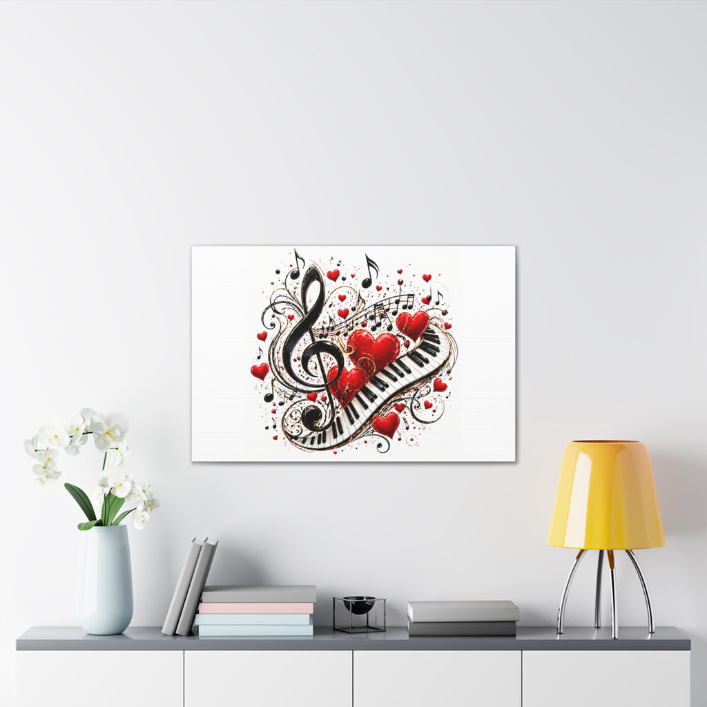 Canvas Print - Musical Hearts Treble Clef & Piano Wall Art (Valentine Music Gift)