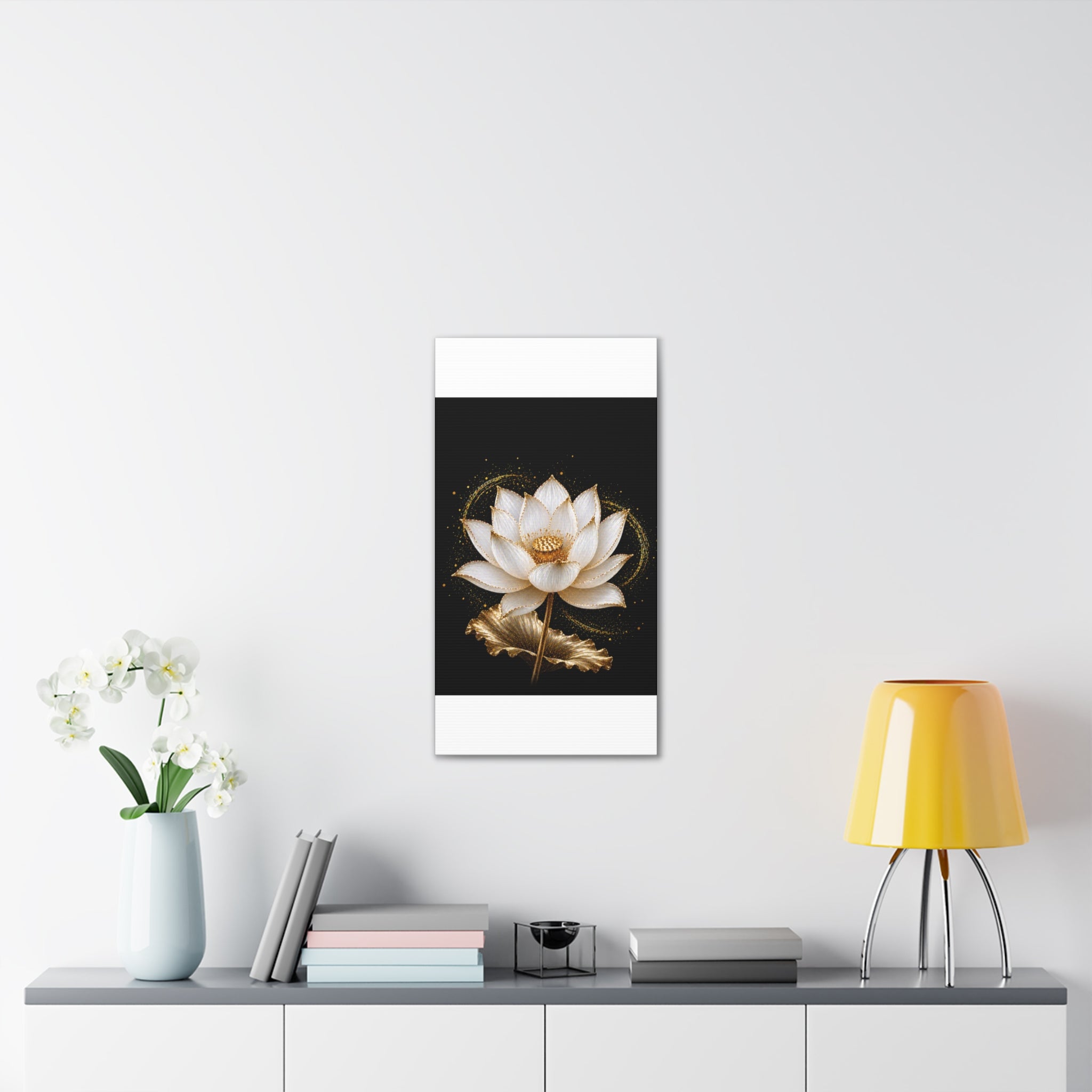 Gold Lotus Canvas Wall Art - Stretched Canvas Floral Print