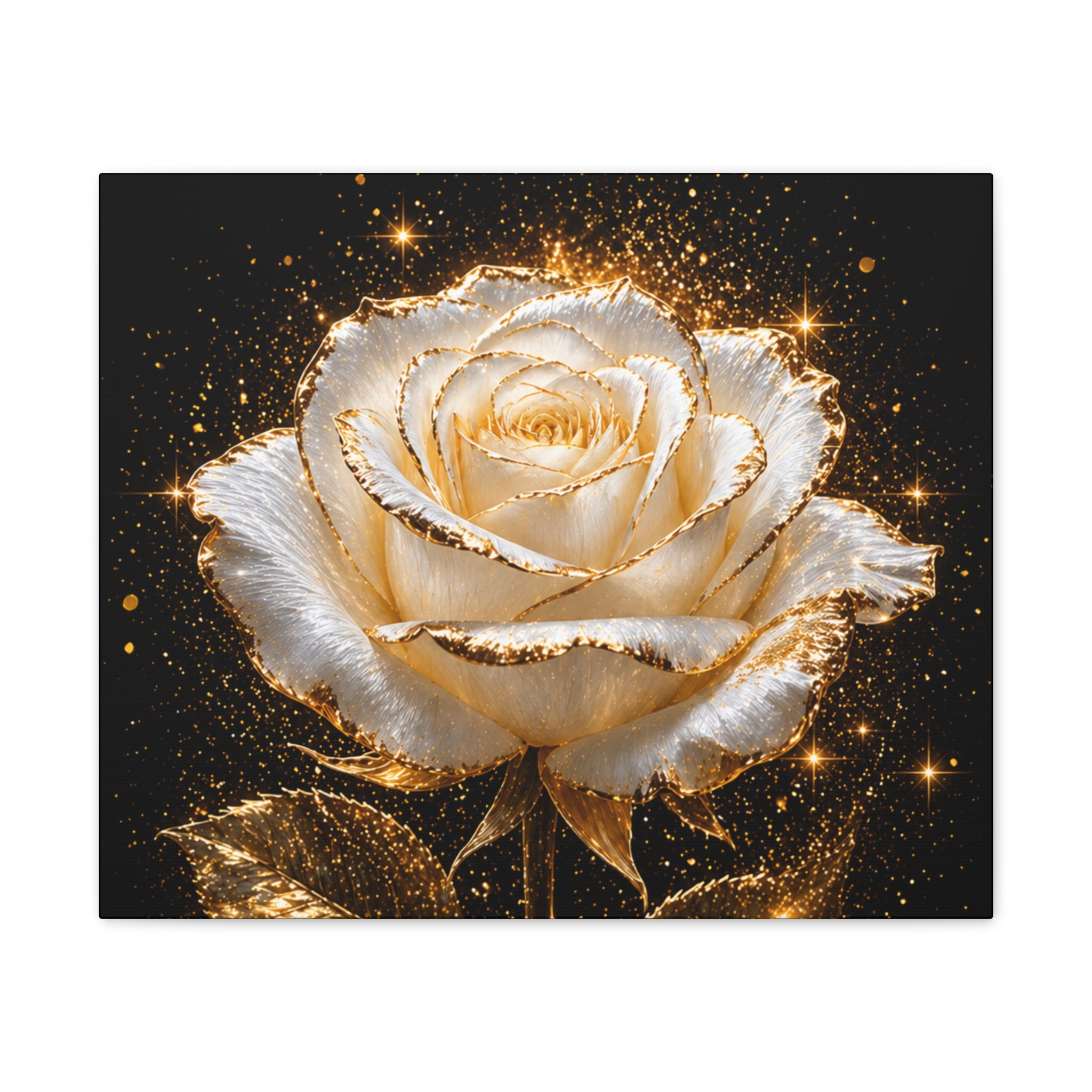 Golden Sparkle Rose Canvas Print — Glam Floral Wall Art