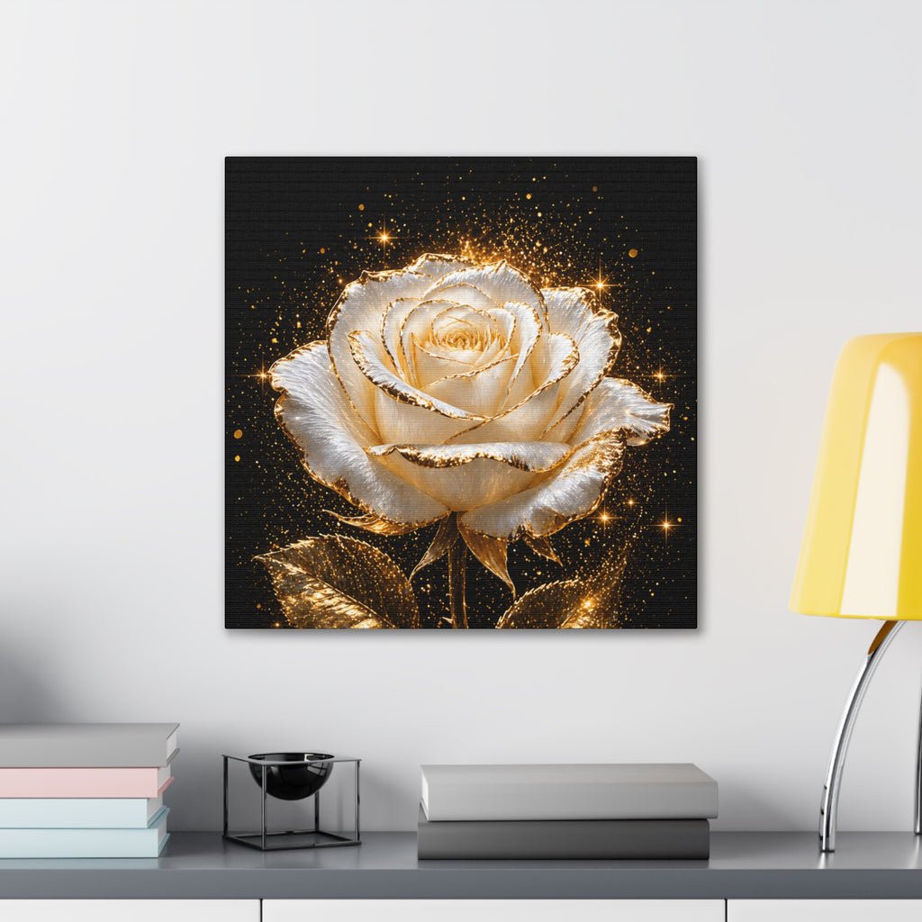Golden Sparkle Rose Canvas Print — Glam Floral Wall Art