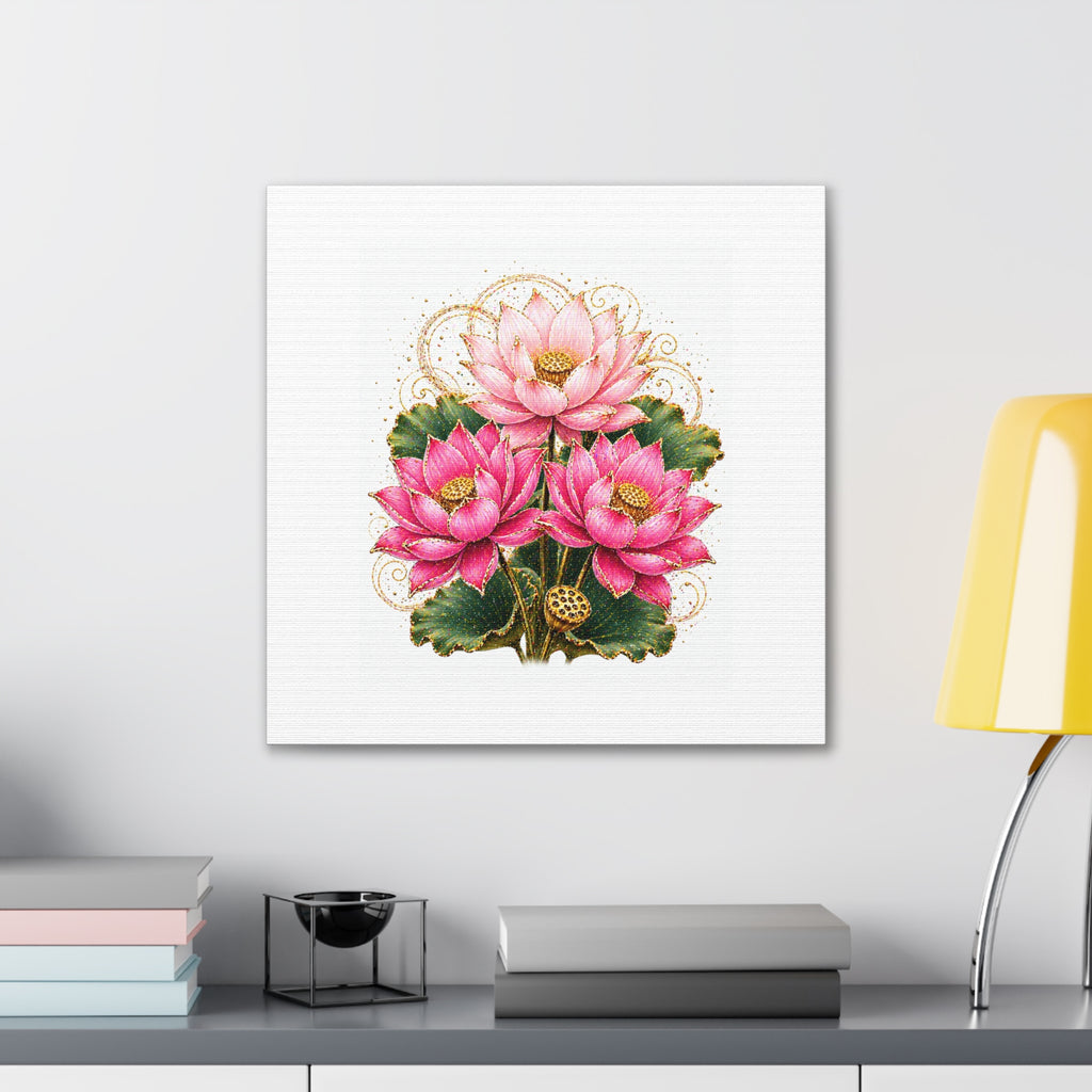 Lotus Floral Canvas Wall Art — Pink Lotus Stretched Canvas Print