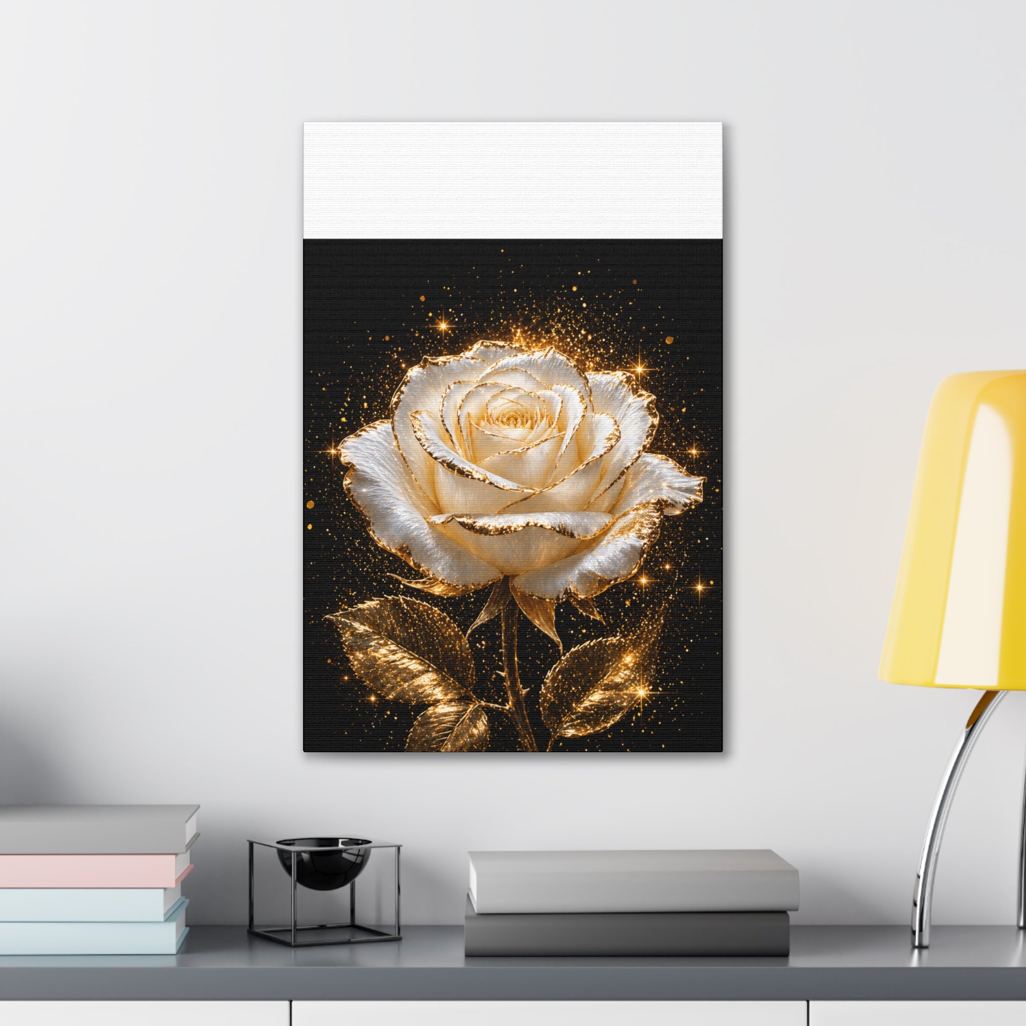 Golden Sparkle Rose Canvas Print — Glam Floral Wall Art