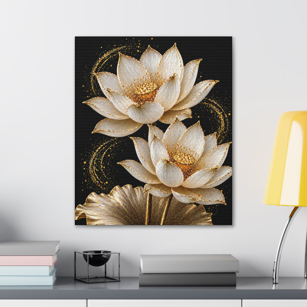 Golden Lotus Canvas Print — Elegant Floral Wall Art