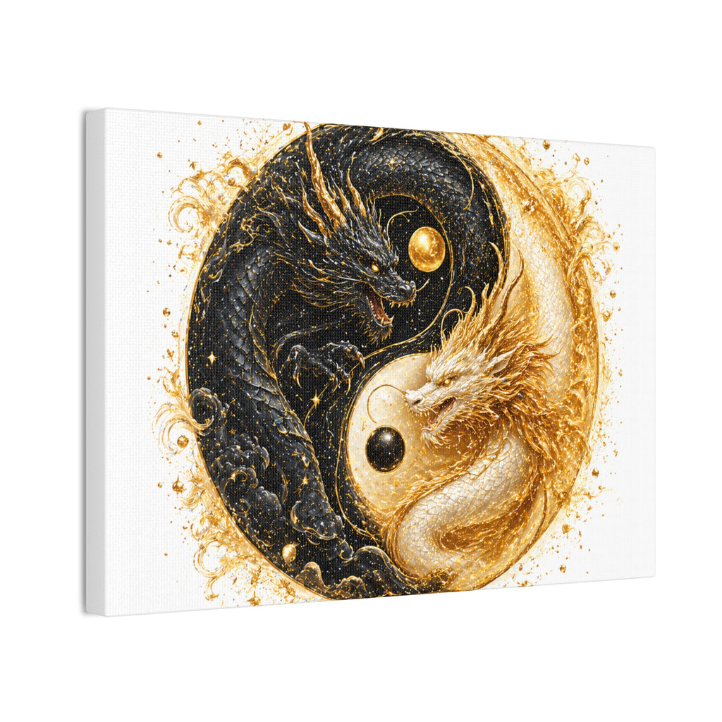 Yin Yang Dragon Canvas Print — Gold & Black Fantasy Wall Art