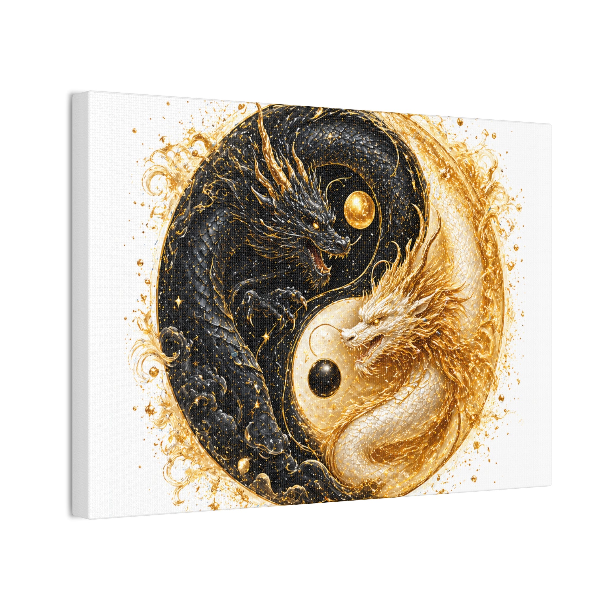 Yin Yang Dragon Canvas Print — Gold & Black Fantasy Wall Art