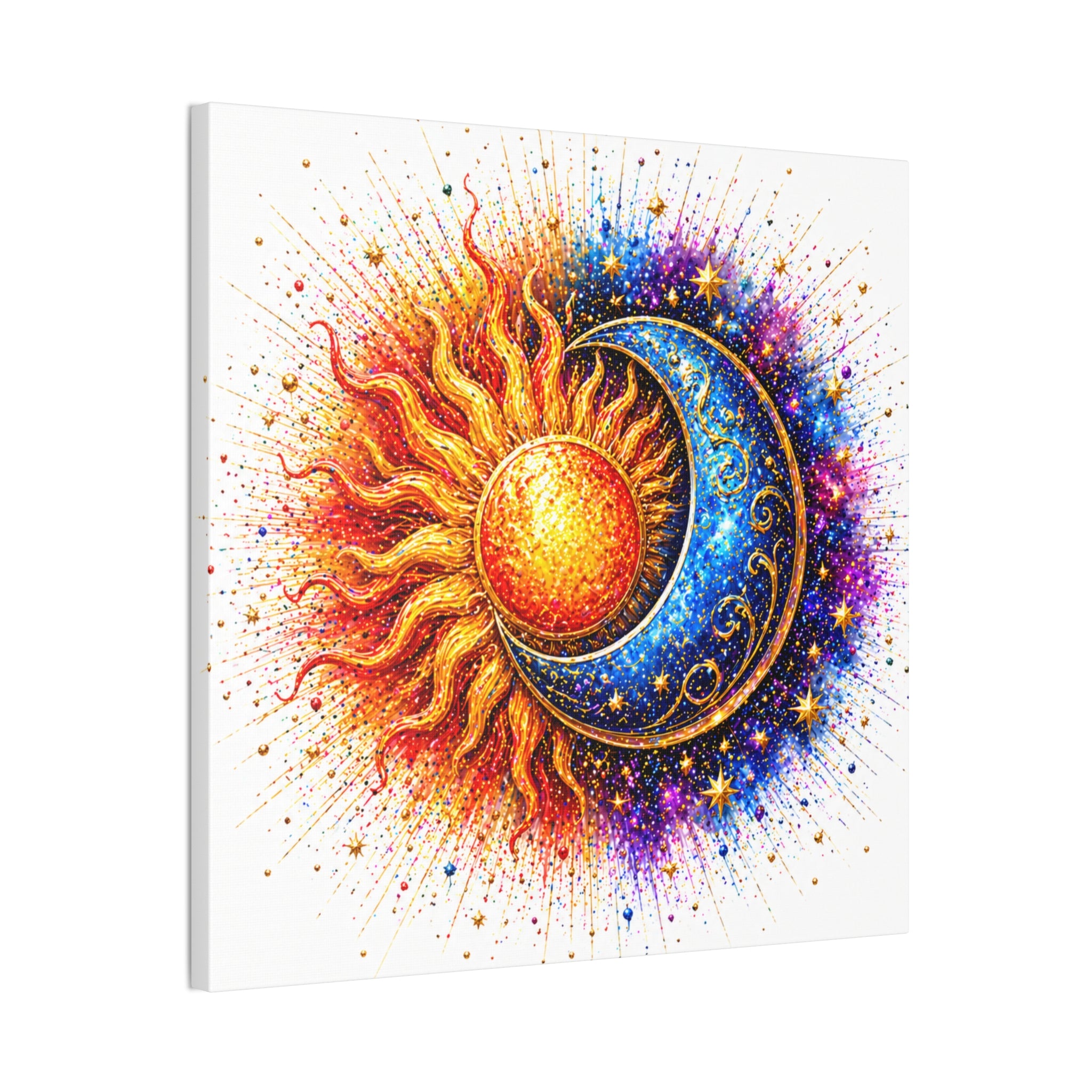 Sun and Moon Wall Art Canvas – Vibrant Celestial Sun & Crescent Moon Stretched Canvas