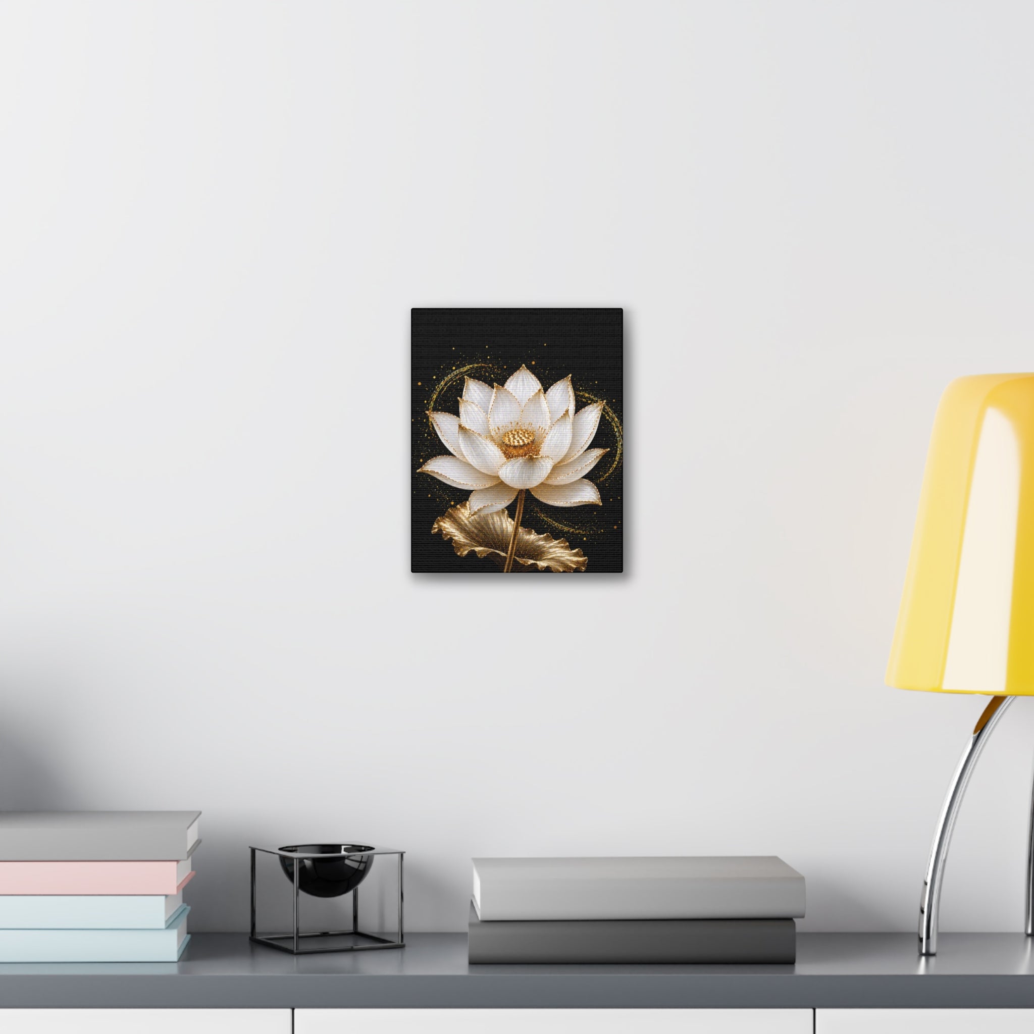 Gold Lotus Canvas Wall Art - Stretched Canvas Floral Print