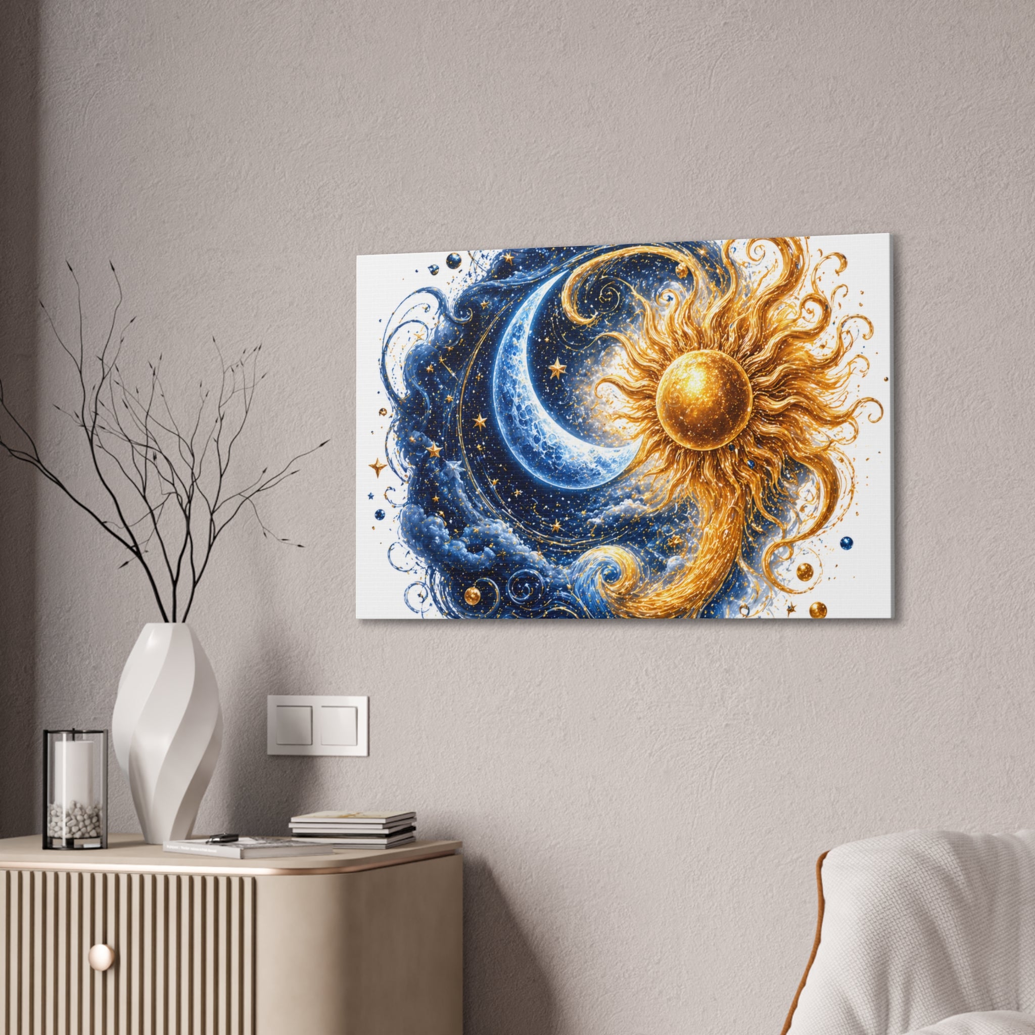 Sun and Moon Wall Art Canvas - Cosmic Celestial Painting