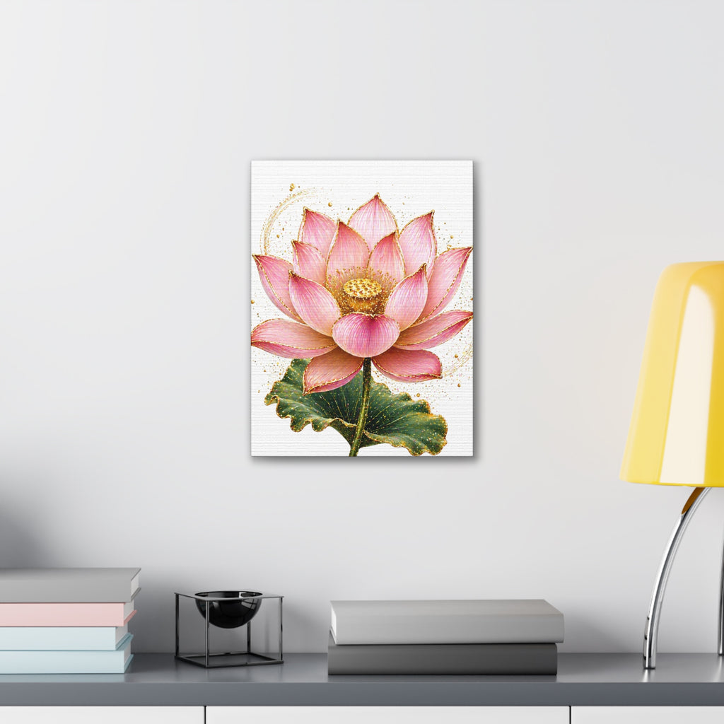 Pink Lotus Canvas Wall Art — Stretched Floral Canvas Print