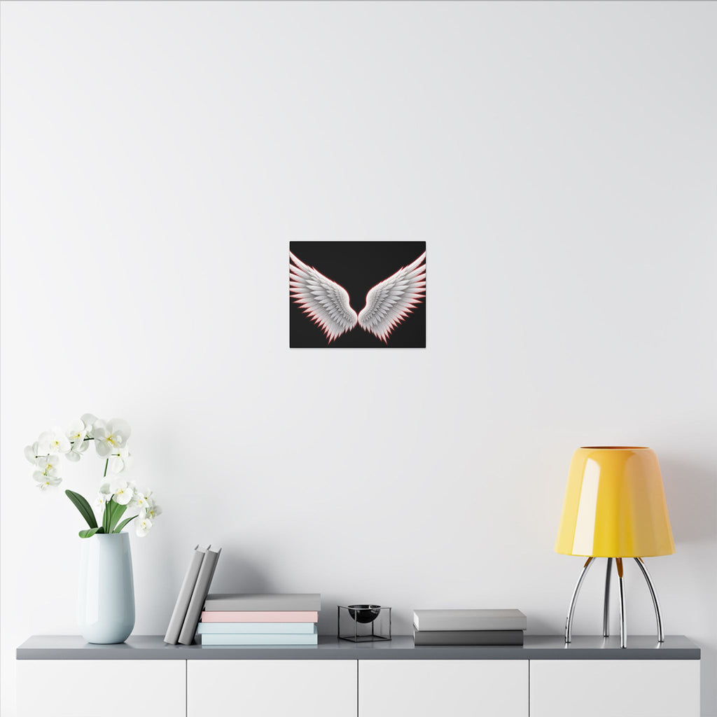 Angel Wings Wall Art Canvas — White Feather Wings on Black Matte Stretched Canvas