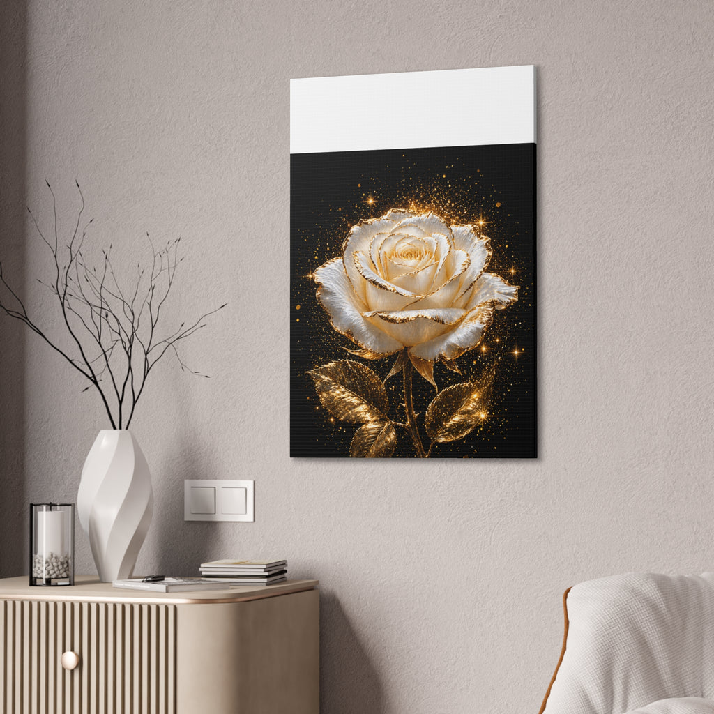 Golden Sparkle Rose Canvas Print — Glam Floral Wall Art