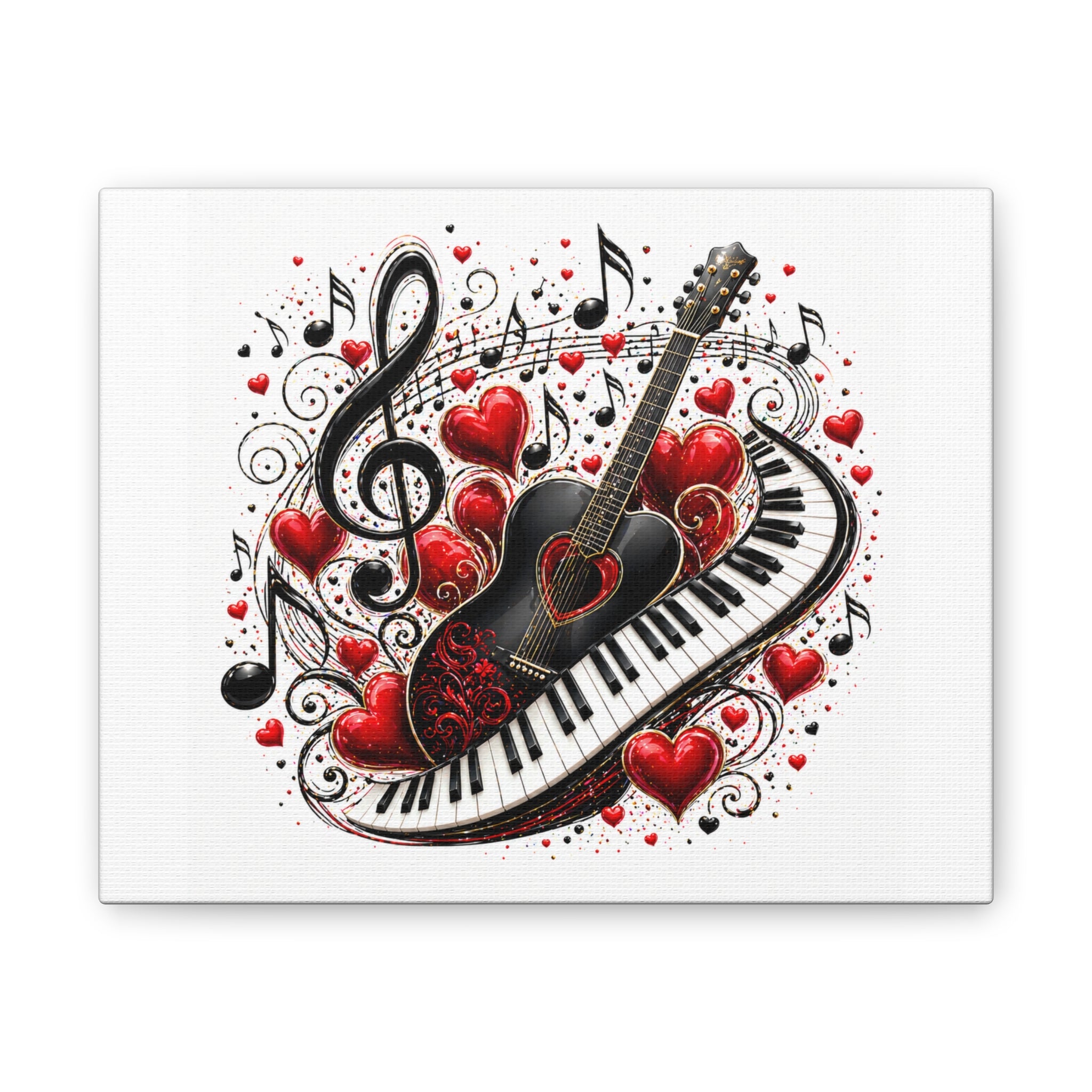 Music Heart Canvas Wall Art — Guitar & Piano Hearts Print
