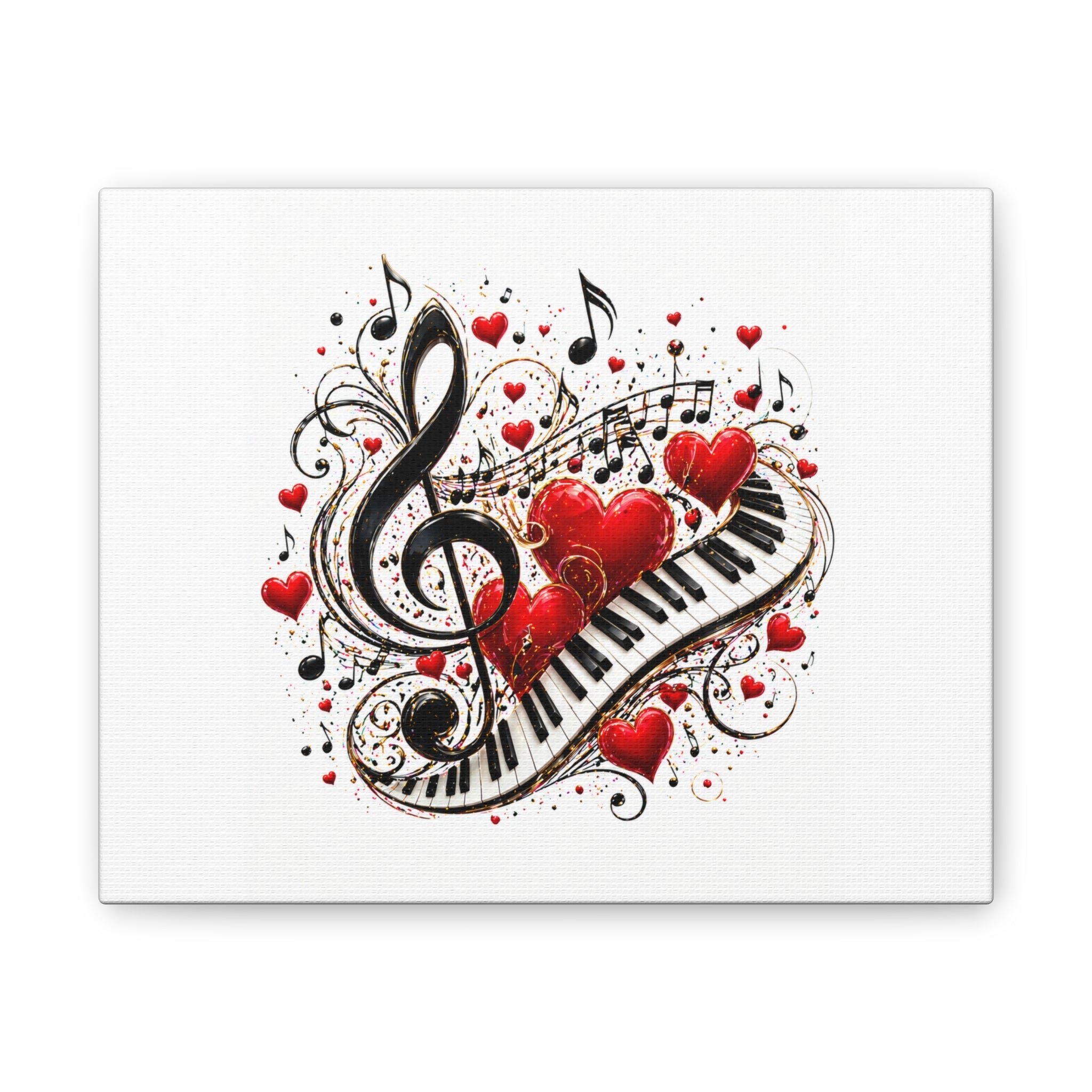 Canvas Print - Musical Hearts Treble Clef & Piano Wall Art (Valentine Music Gift)