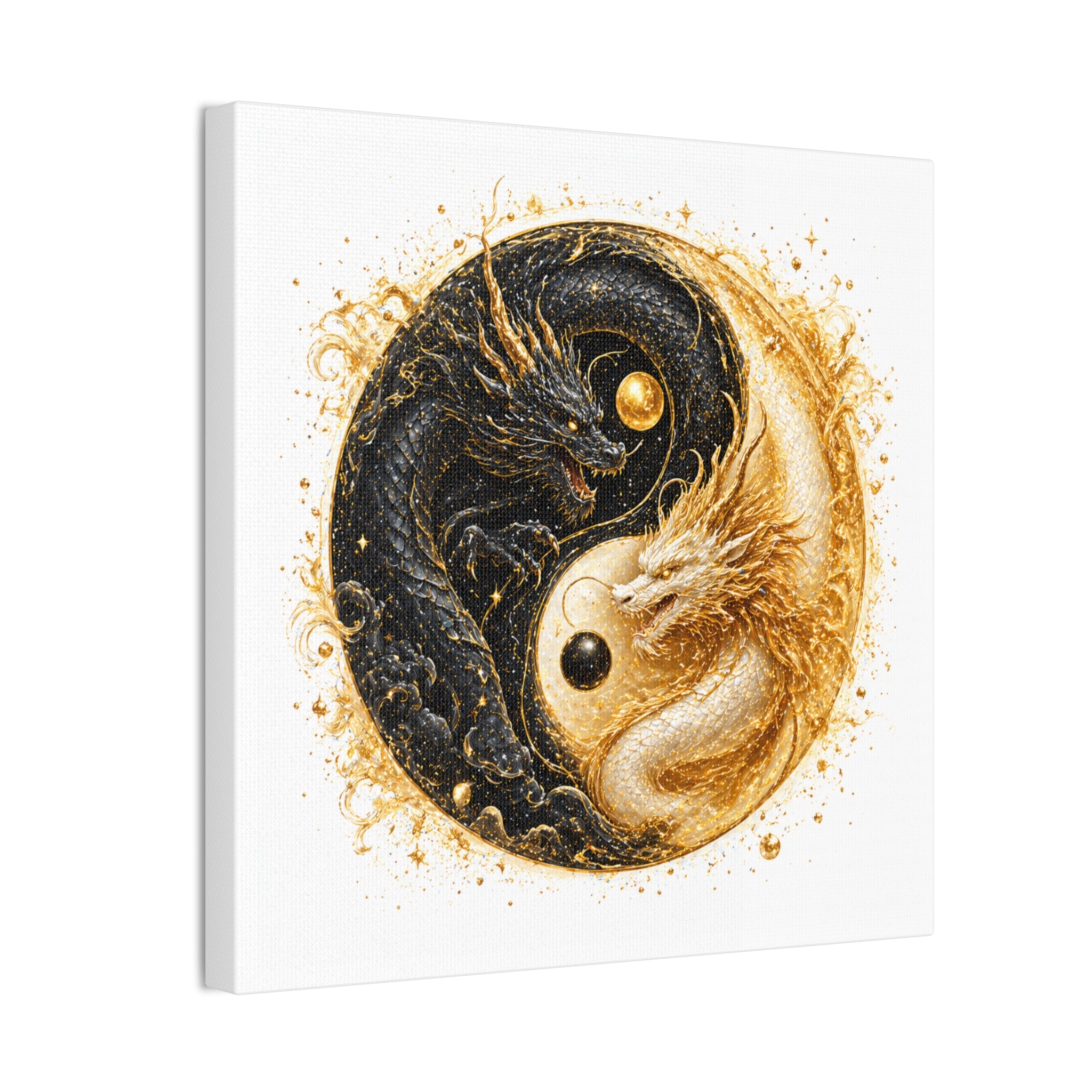 Yin Yang Dragon Canvas Print — Gold & Black Fantasy Wall Art
