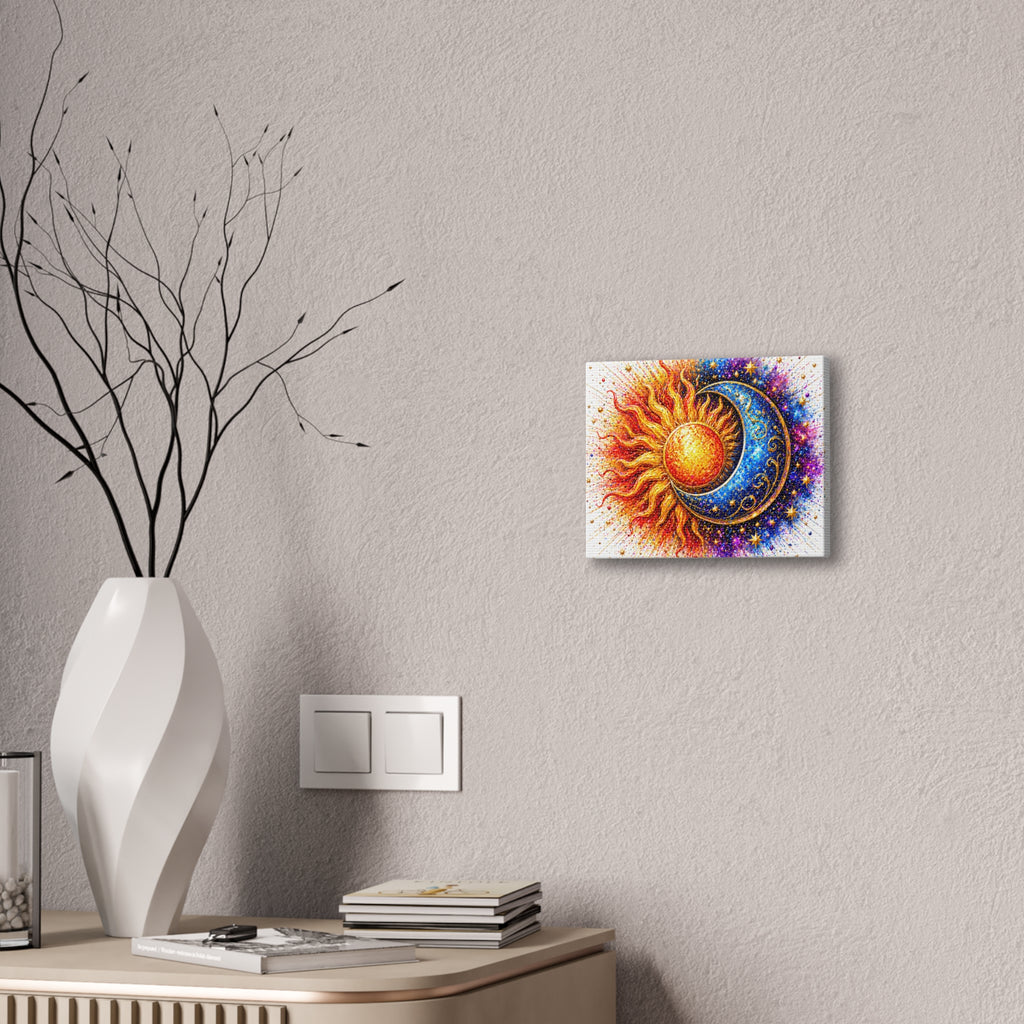 Sun and Moon Wall Art Canvas – Vibrant Celestial Sun & Crescent Moon Stretched Canvas
