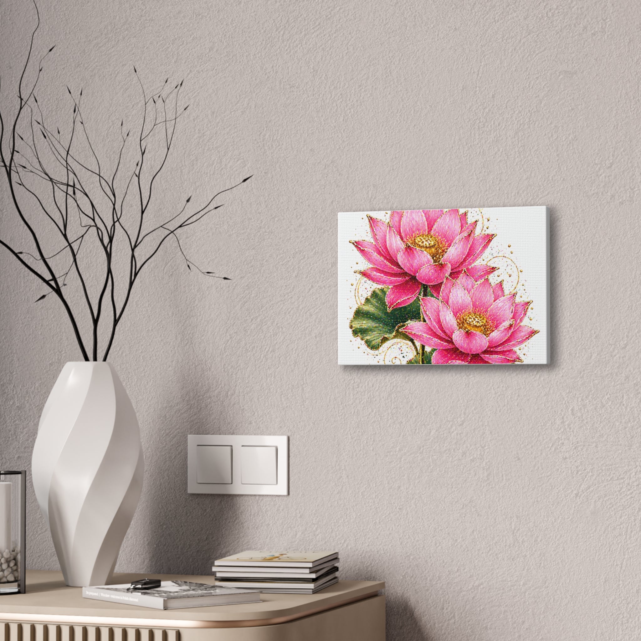 Pink Lotus Canvas Wall Art — Stretched Floral Canvas Print
