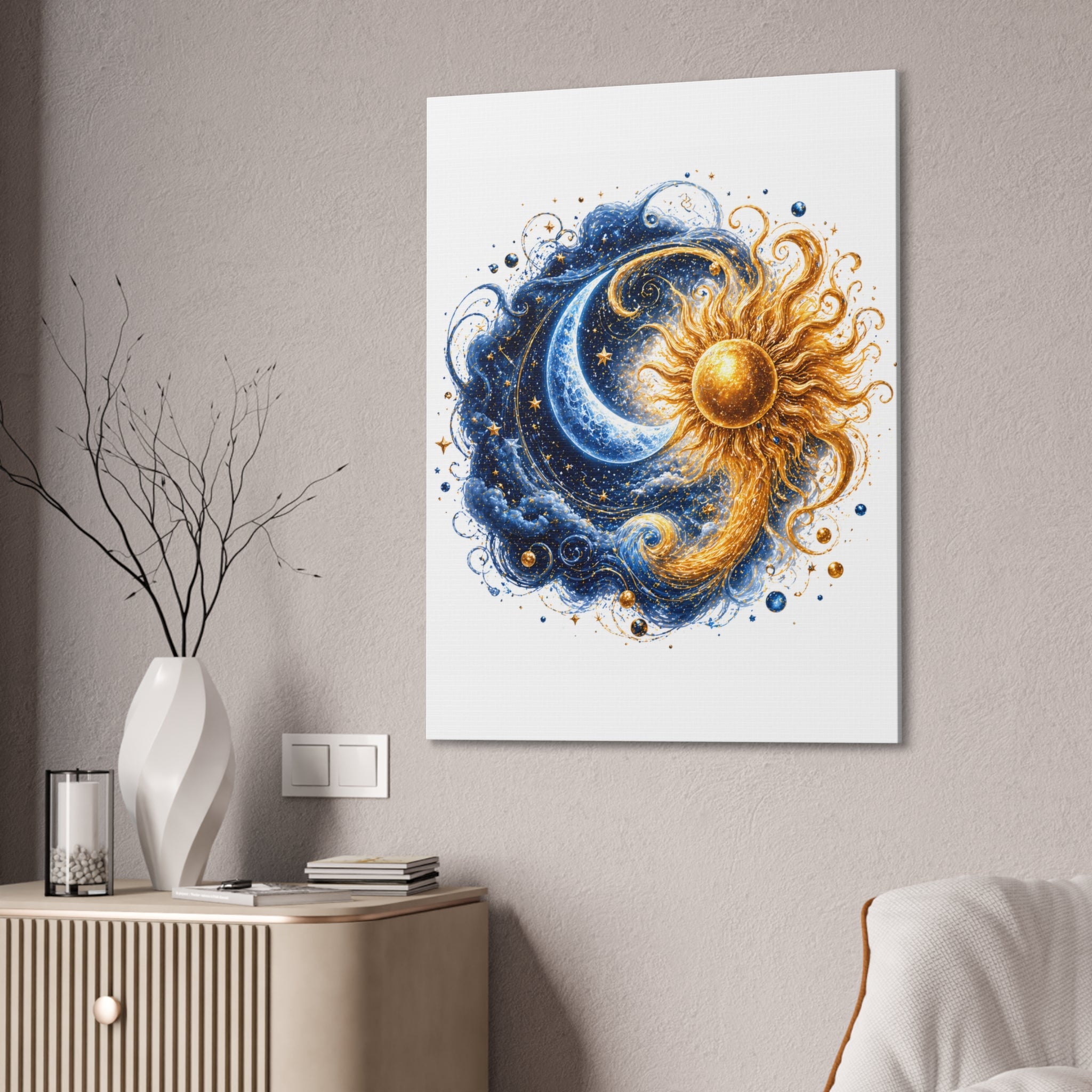 Sun and Moon Wall Art Canvas - Cosmic Celestial Painting