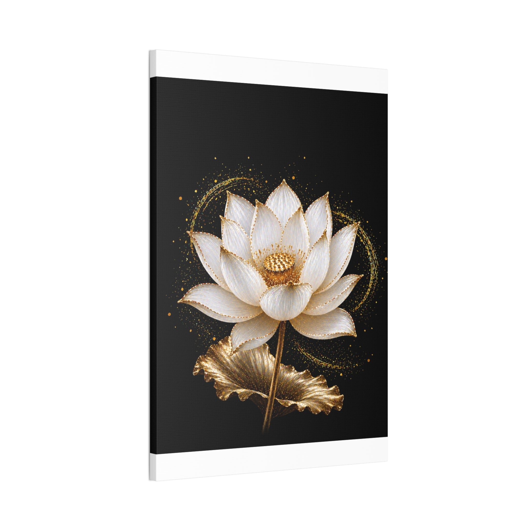 Gold Lotus Canvas Wall Art - Stretched Canvas Floral Print