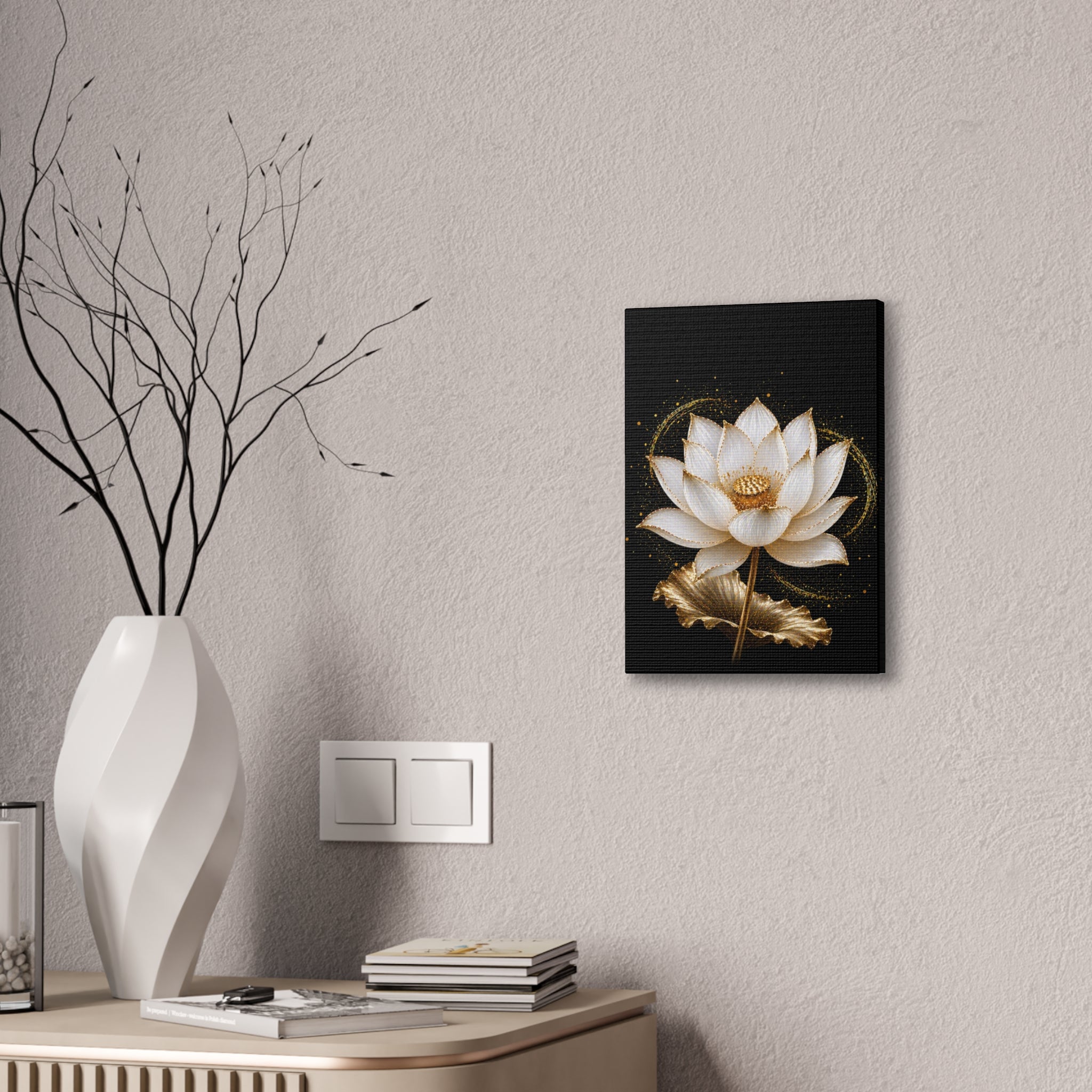 Gold Lotus Canvas Wall Art - Stretched Canvas Floral Print
