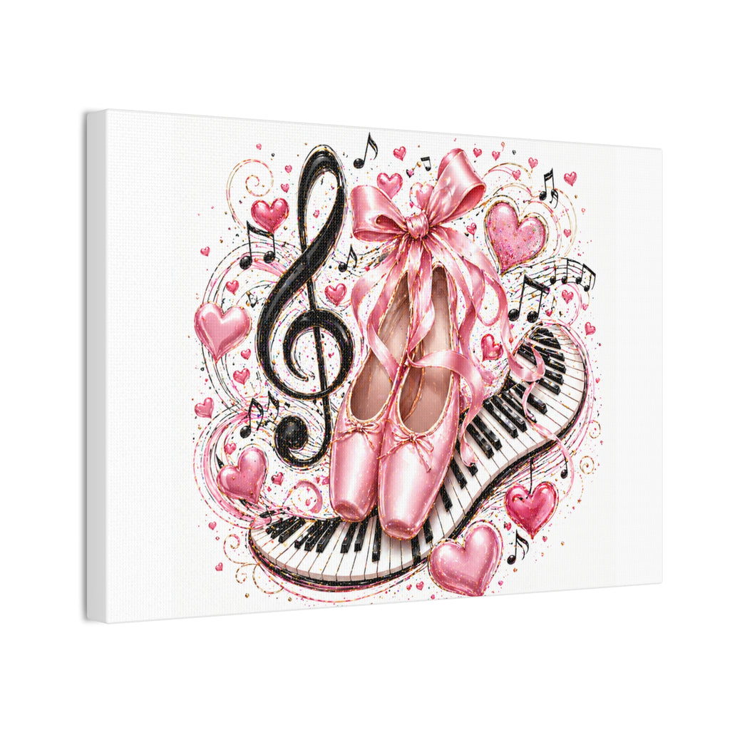 Ballet & Music Canvas Art — Pink Pointe Shoes, Piano Keys & Treble Clef Wall Decor