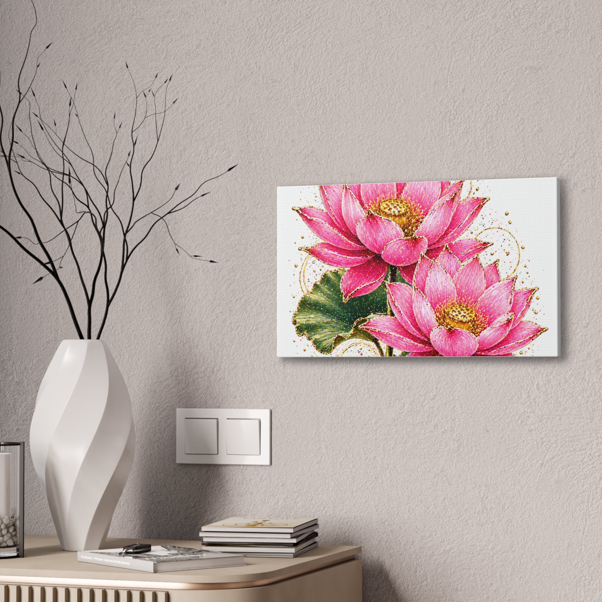 Pink Lotus Canvas Wall Art — Stretched Floral Canvas Print