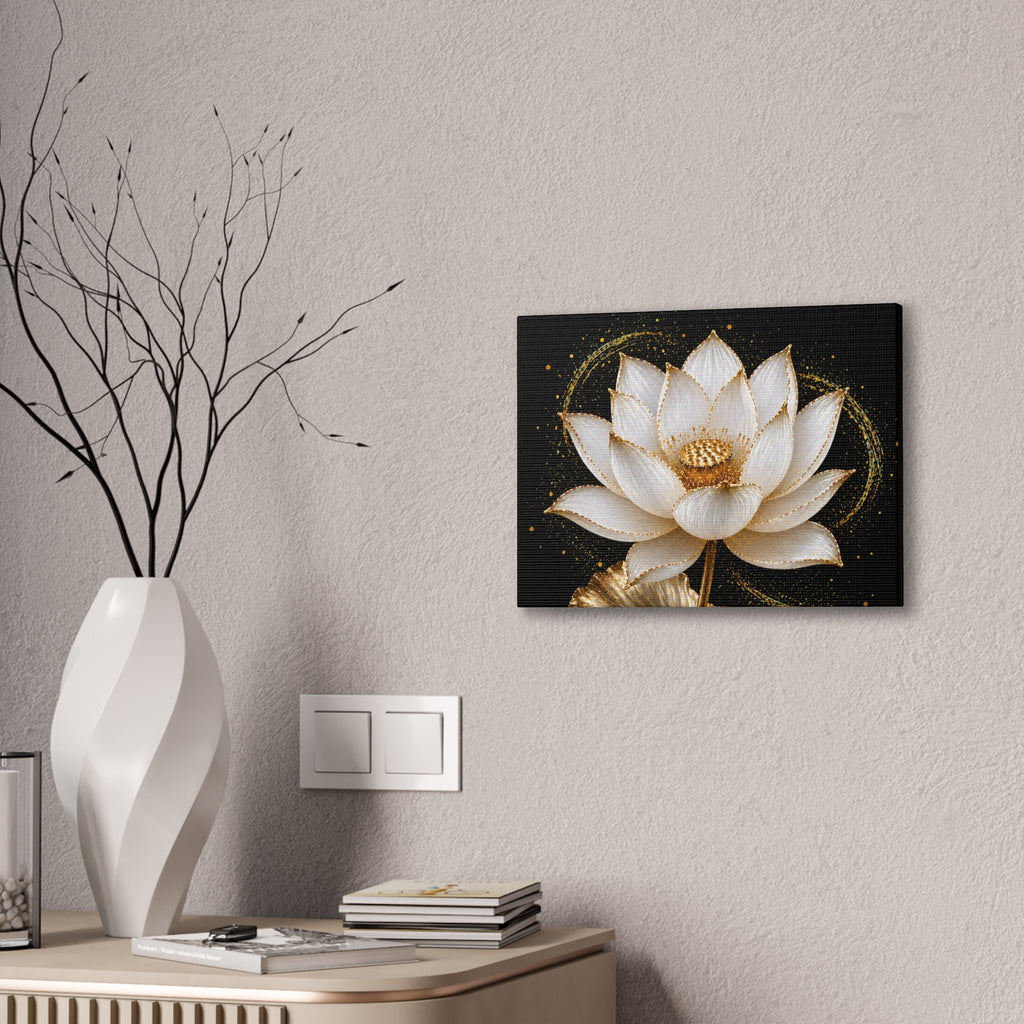 Gold Lotus Canvas Wall Art - Stretched Canvas Floral Print