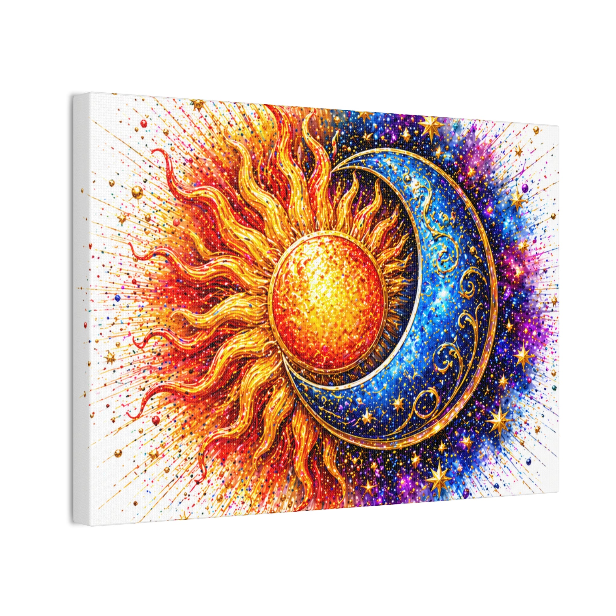 Sun and Moon Wall Art Canvas – Vibrant Celestial Sun & Crescent Moon Stretched Canvas