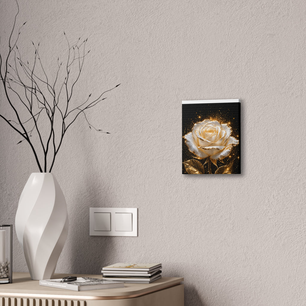 Golden Sparkle Rose Canvas Print — Glam Floral Wall Art