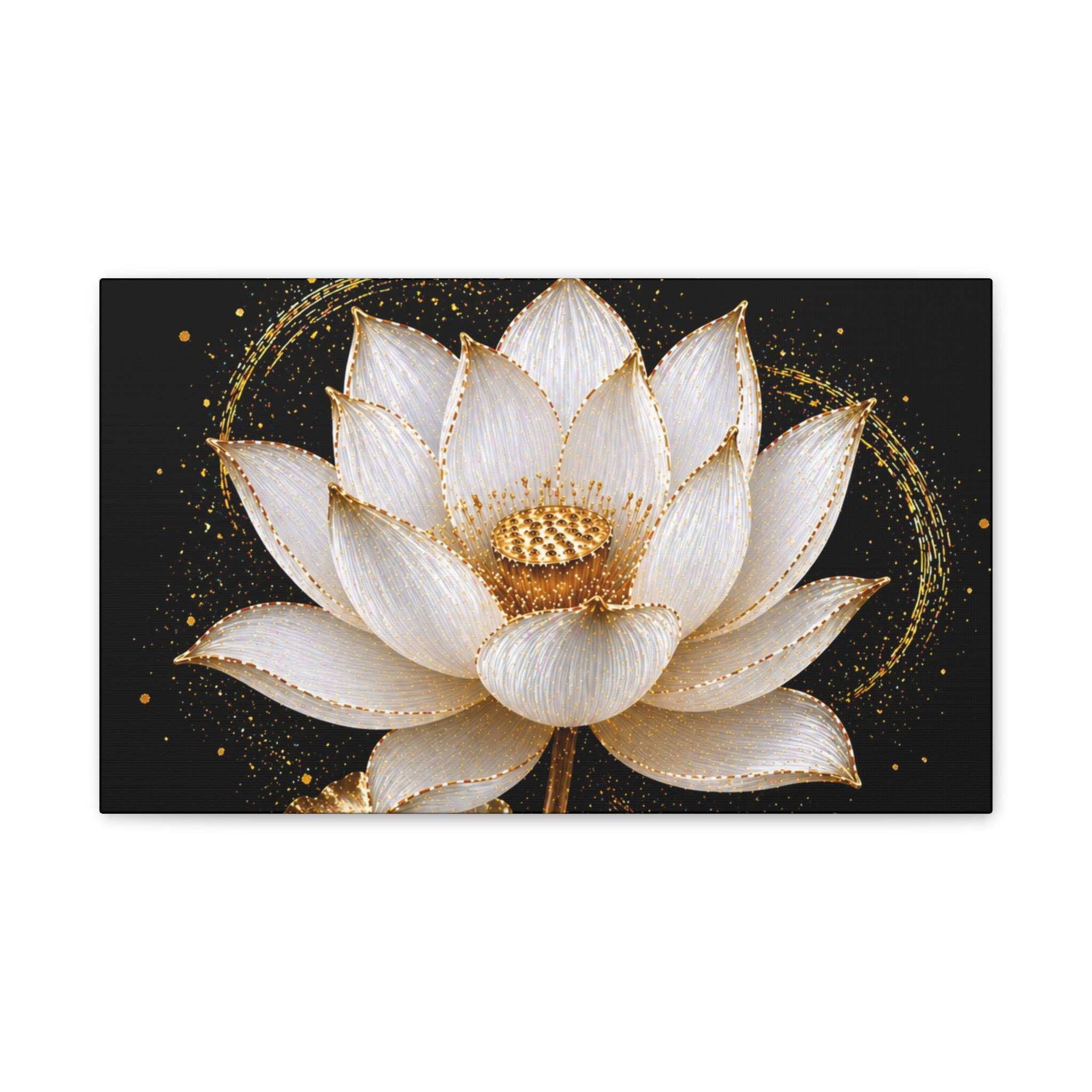 Gold Lotus Canvas Wall Art - Stretched Canvas Floral Print