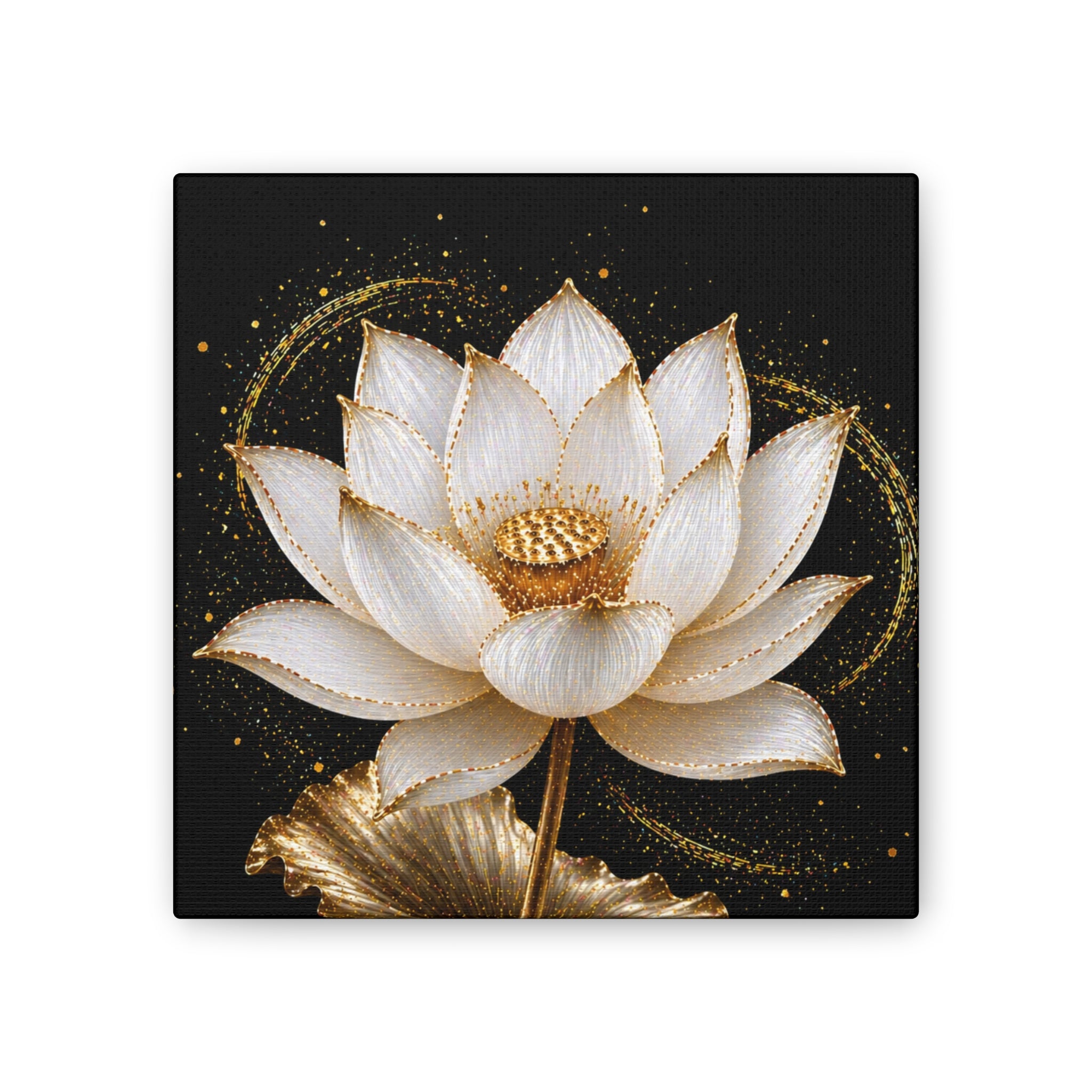 Gold Lotus Canvas Wall Art - Stretched Canvas Floral Print