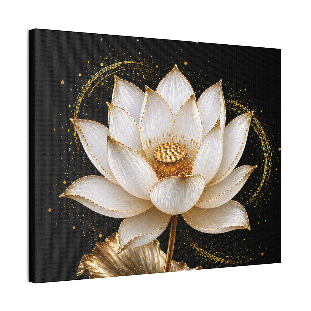 Gold Lotus Canvas Wall Art - Stretched Canvas Floral Print