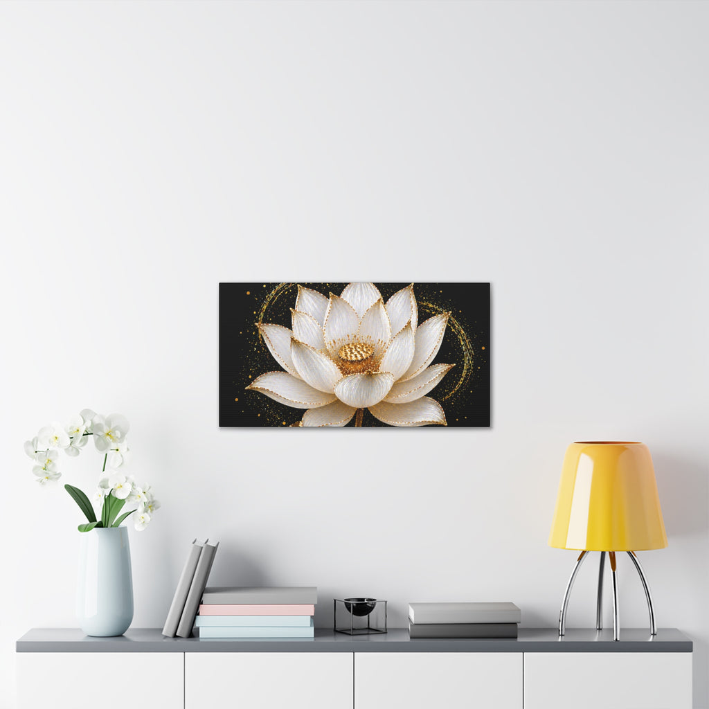 Gold Lotus Canvas Wall Art - Stretched Canvas Floral Print