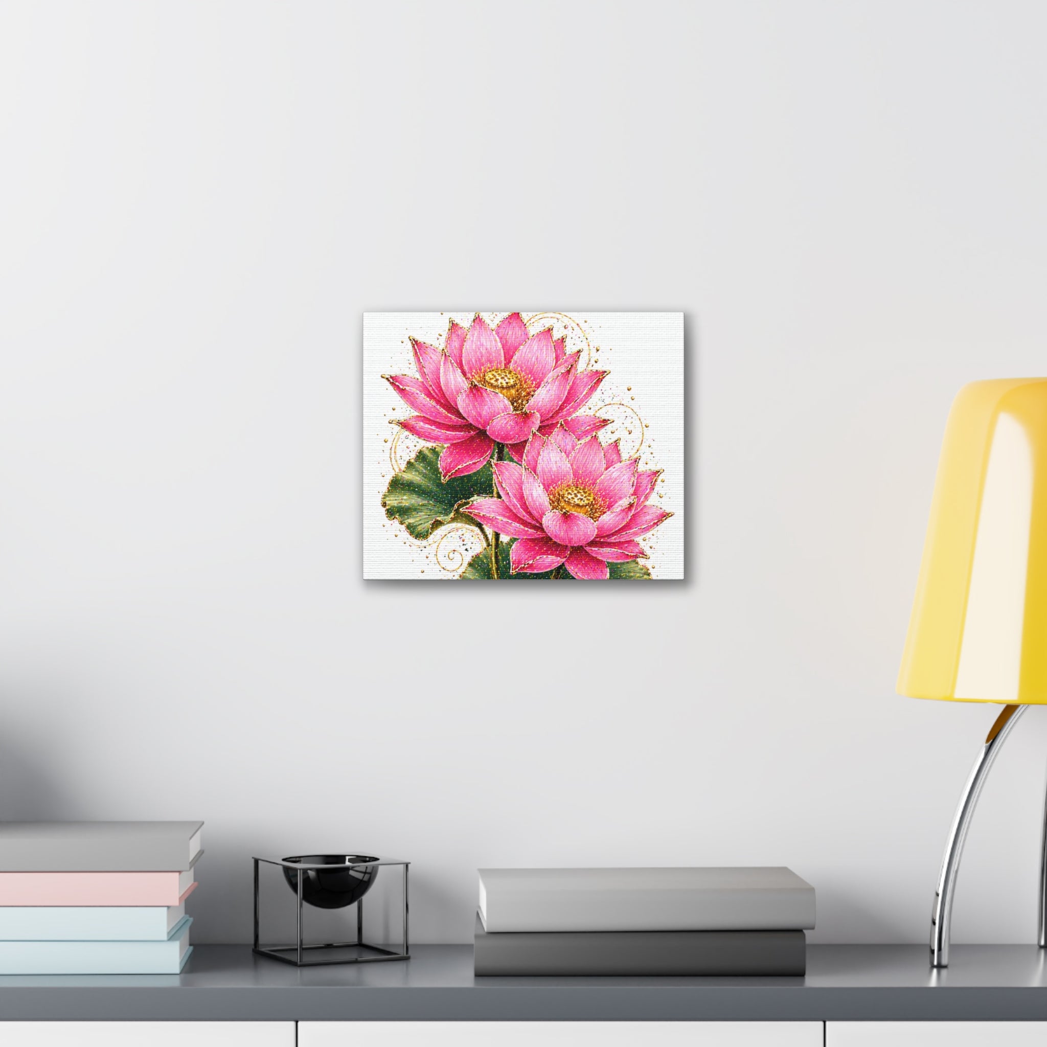 Pink Lotus Canvas Wall Art — Stretched Floral Canvas Print