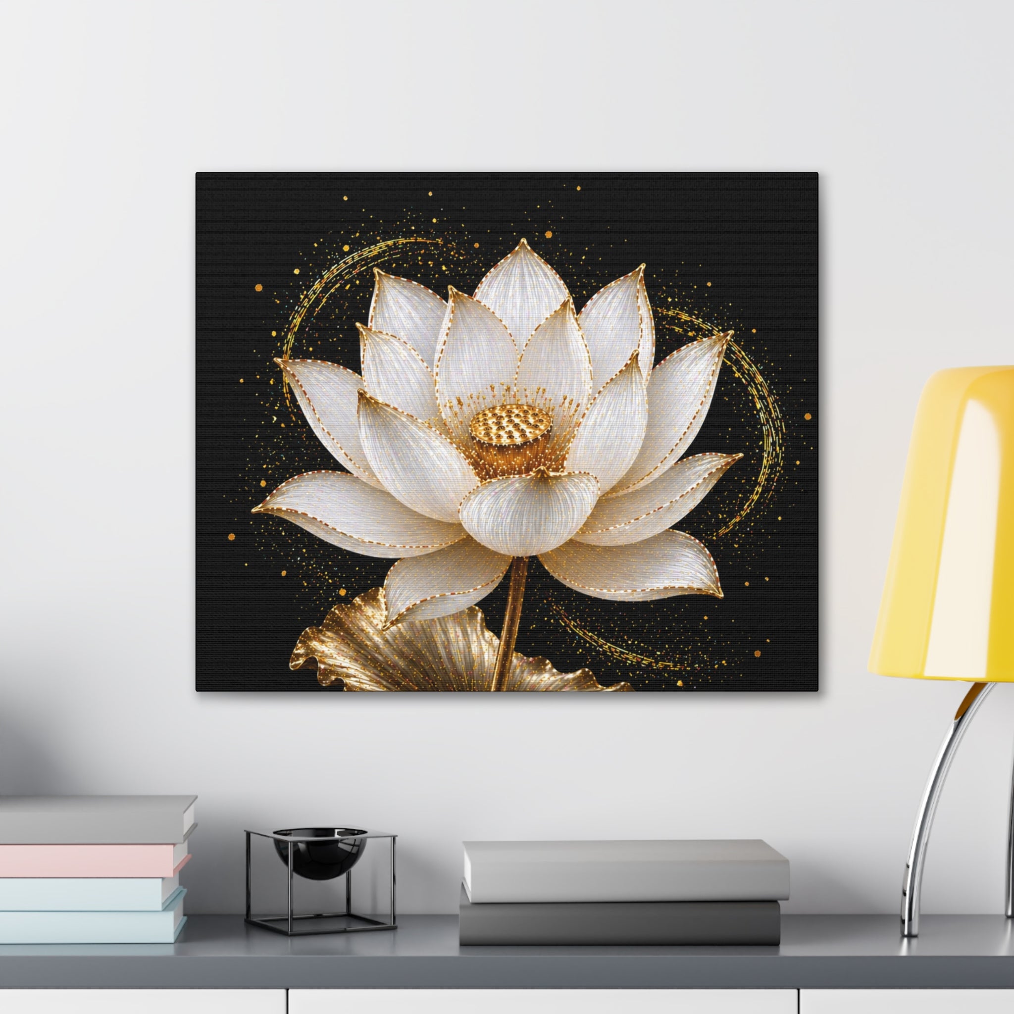 Gold Lotus Canvas Wall Art - Stretched Canvas Floral Print