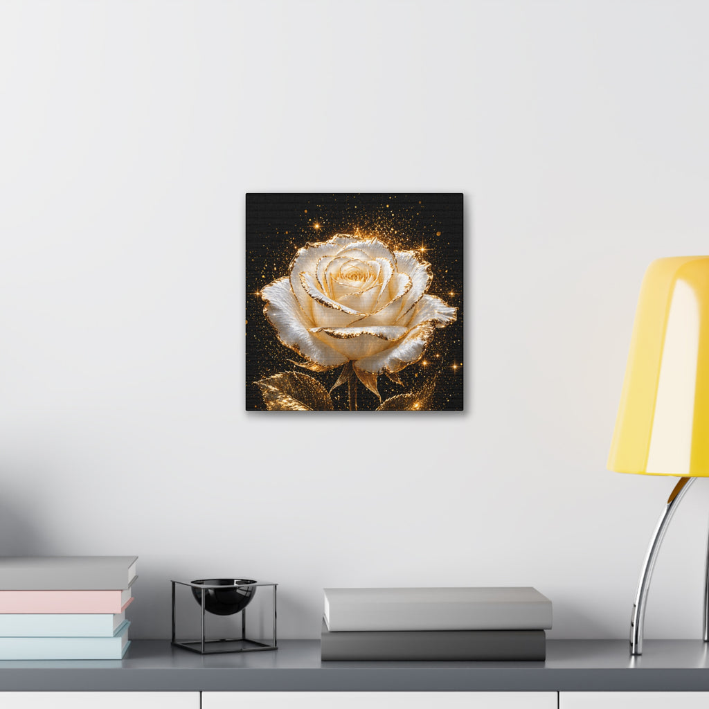 Golden Sparkle Rose Canvas Print — Glam Floral Wall Art