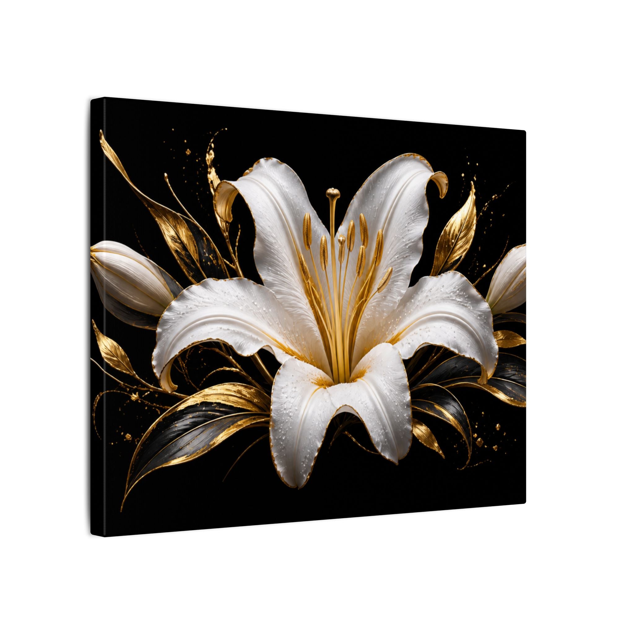 Gold & White Lily Matte Canvas Wall Art — Elegant Floral Home Decor