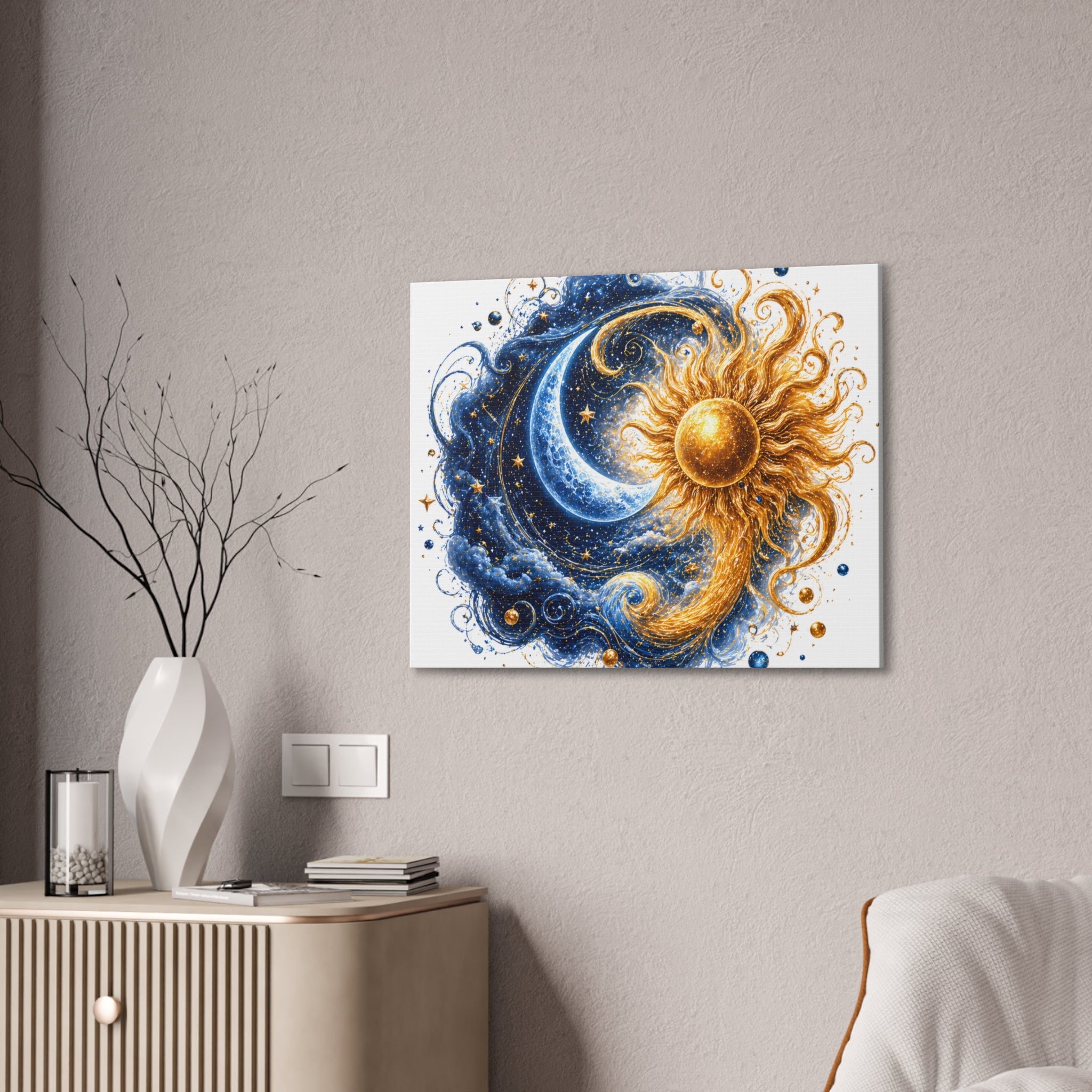 Sun and Moon Wall Art Canvas - Cosmic Celestial Painting
