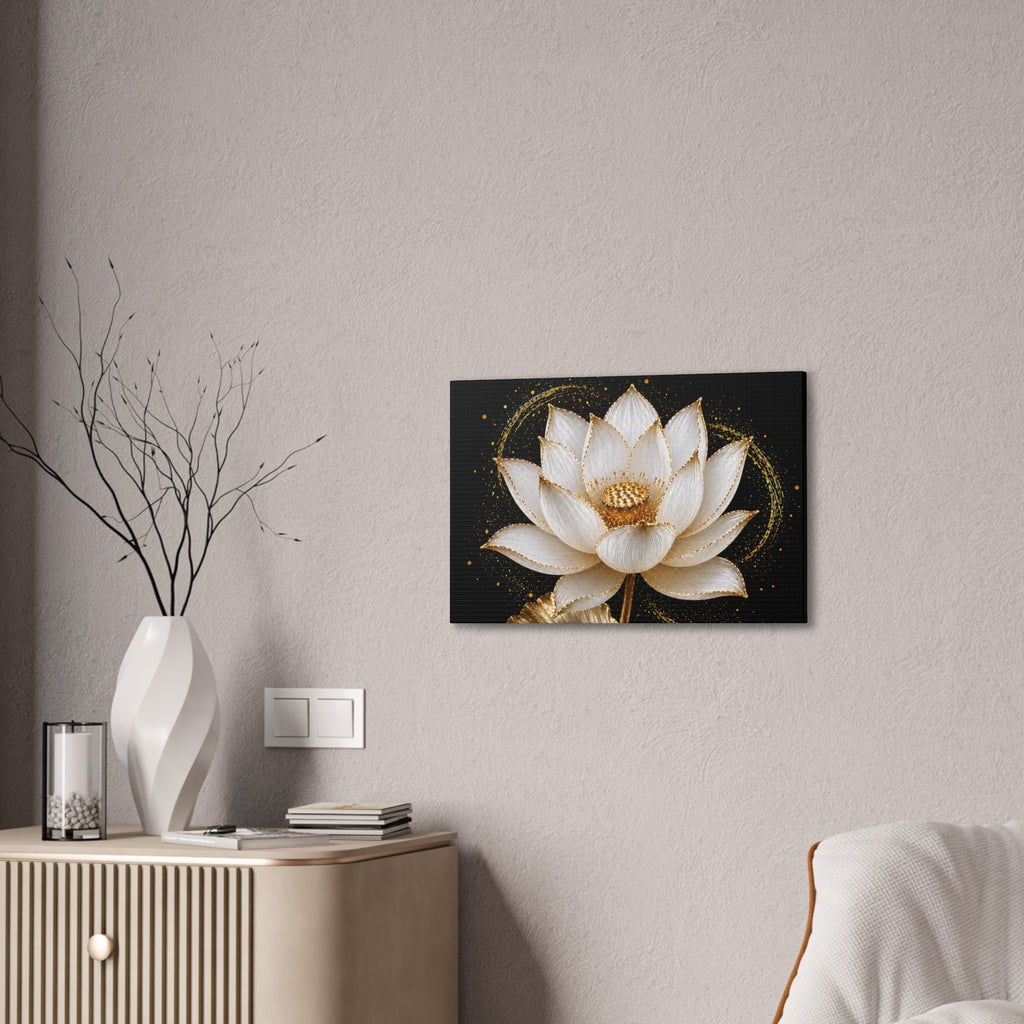 Gold Lotus Canvas Wall Art - Stretched Canvas Floral Print