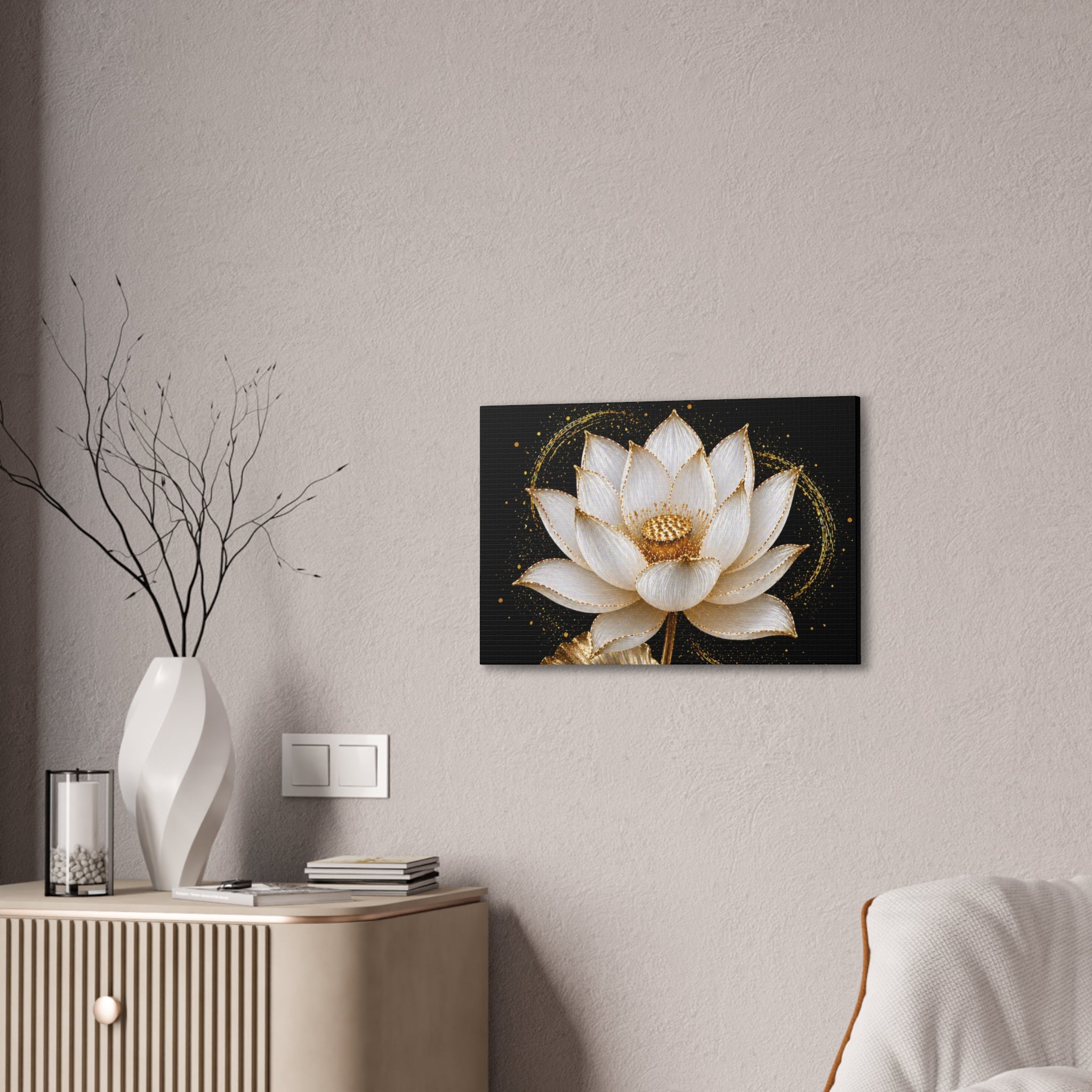 Gold Lotus Canvas Wall Art - Stretched Canvas Floral Print