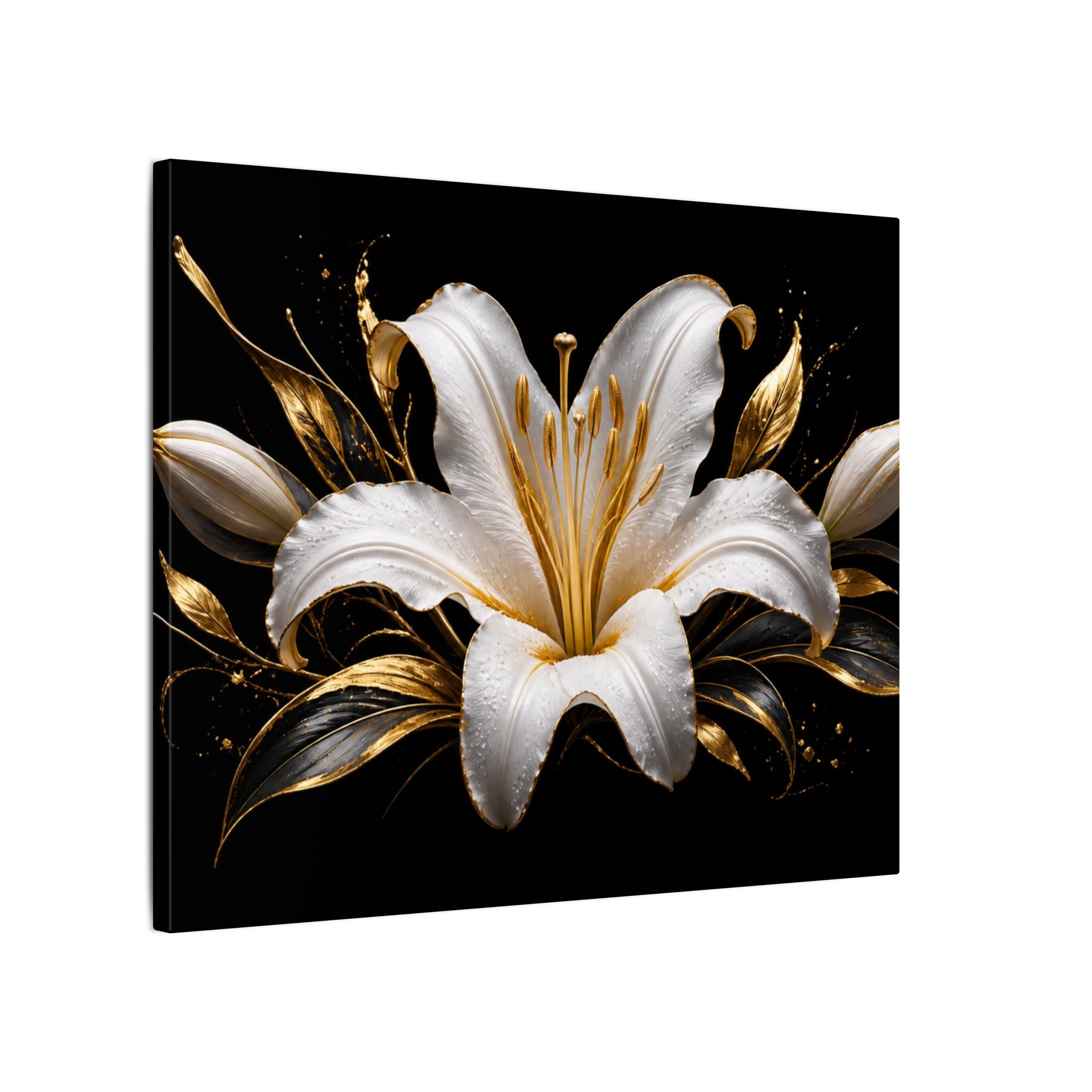 Gold & White Lily Matte Canvas Wall Art — Elegant Floral Home Decor