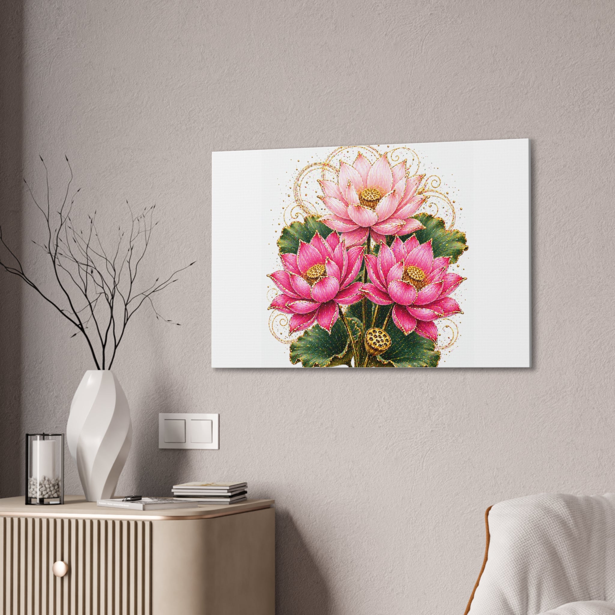 Lotus Floral Canvas Wall Art — Pink Lotus Stretched Canvas Print