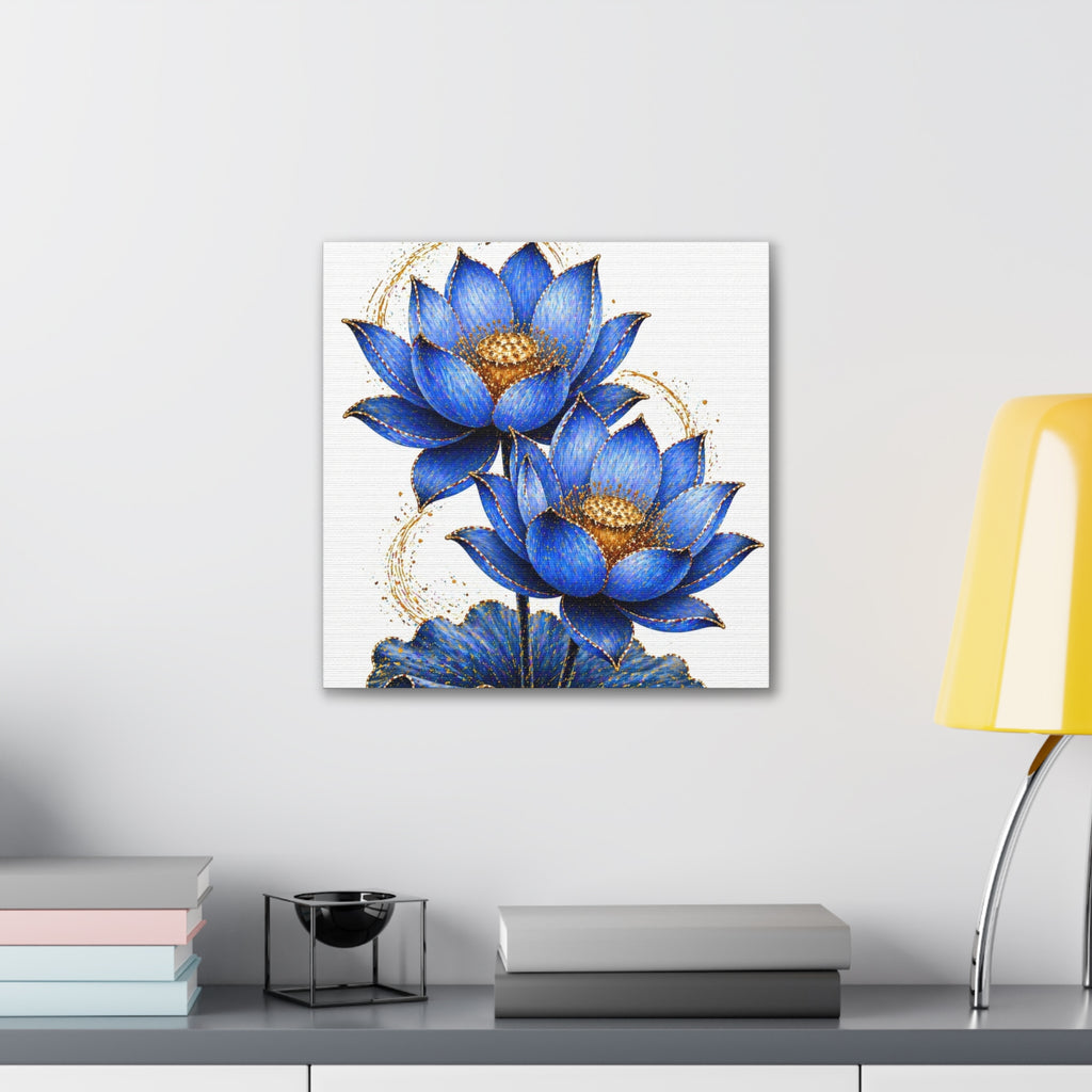 Blue Lotus Canvas Wall Art — Stretched 0.75" Botanical Print