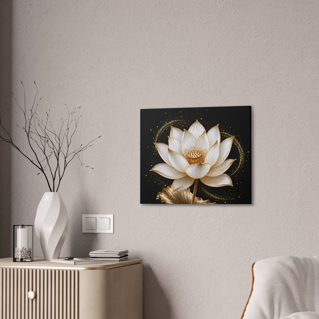 Gold Lotus Canvas Wall Art - Stretched Canvas Floral Print