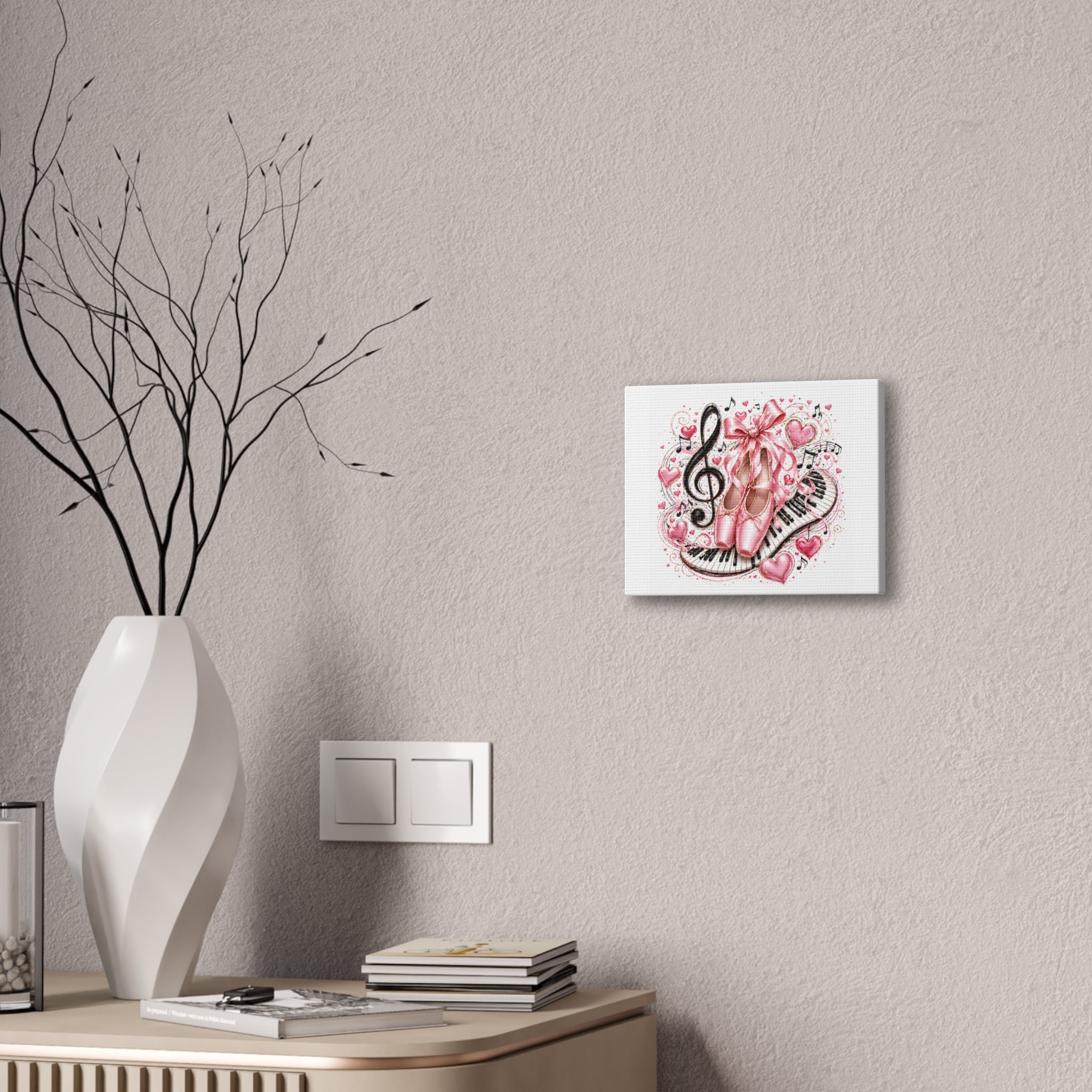 Ballet & Music Canvas Art — Pink Pointe Shoes, Piano Keys & Treble Clef Wall Decor