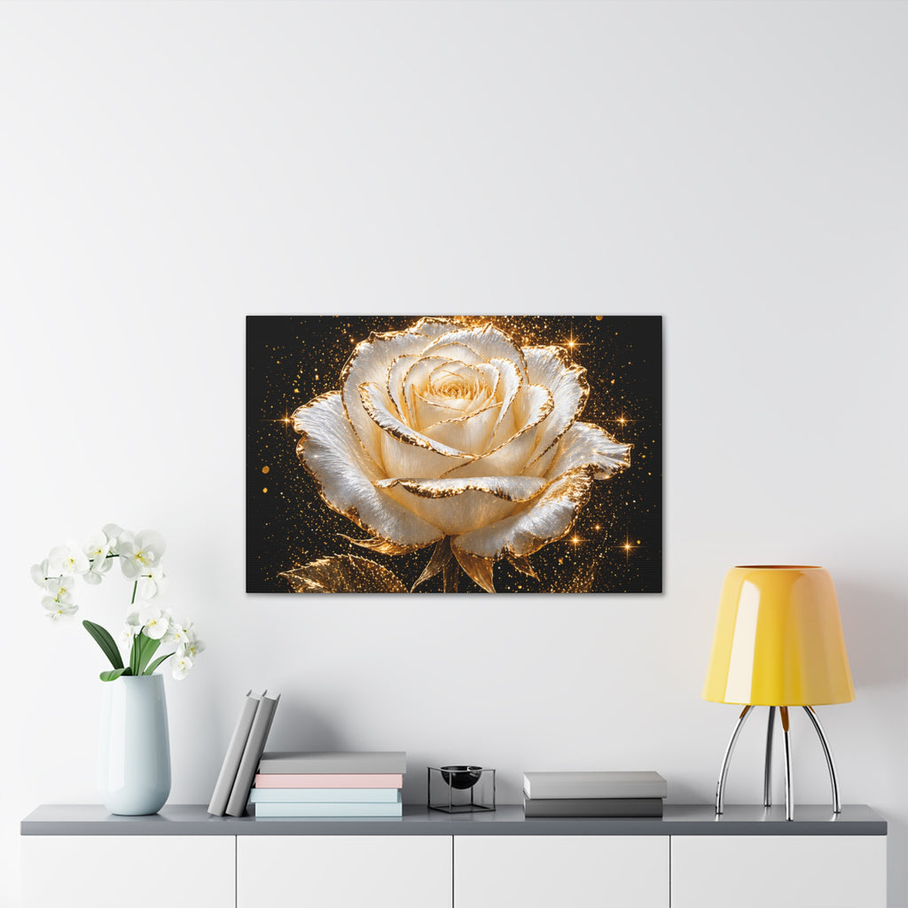 Golden Sparkle Rose Canvas Print — Glam Floral Wall Art