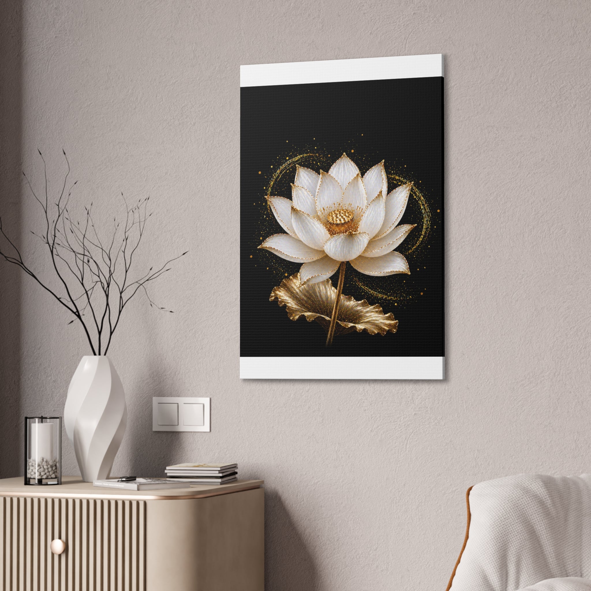Gold Lotus Canvas Wall Art - Stretched Canvas Floral Print