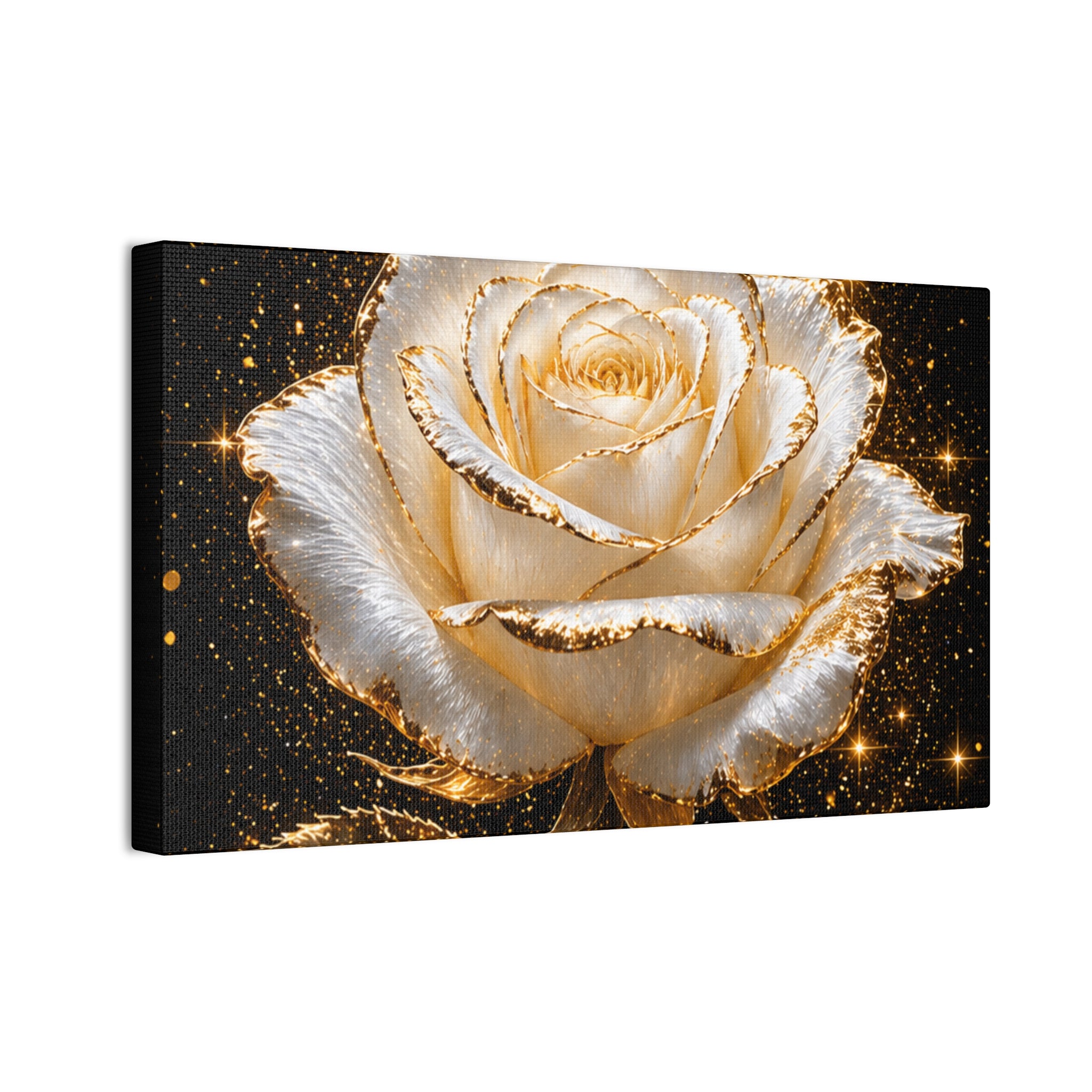 Golden Sparkle Rose Canvas Print — Glam Floral Wall Art