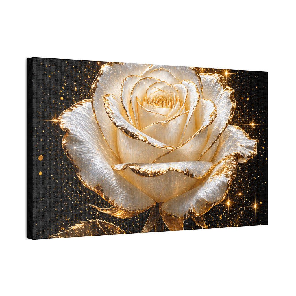 Golden Sparkle Rose Canvas Print — Glam Floral Wall Art